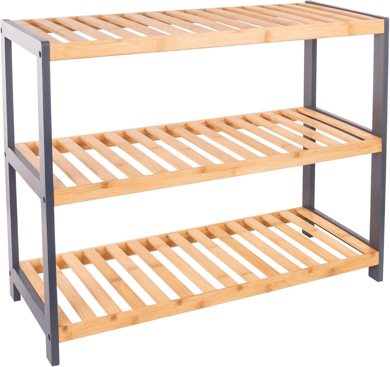 Vencier Bamboo Shoe Rack Natural โ Easy Assembly & Strong Design Stand Shelf Organizer Ideal for Corridor, Bedroom, Bathroom, Hallway & Small Spaces, Large Capacity (Natural/Grey, 3 Tier) โ image 1