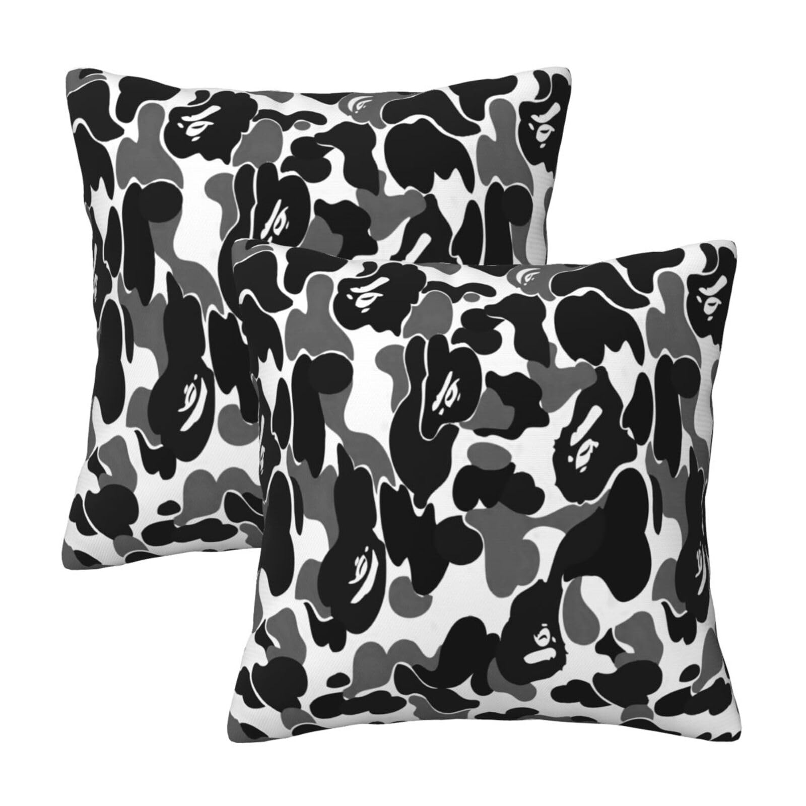 HqteK Black Camo Throw Pillow Cover Cute Monkey Square Pillowcase Set of 2 Breathable Cotton Linen Pillowcase Double Sided Printing Classic Decor Cushion Case Decorative for Sofa Bed Car 18" x 18"