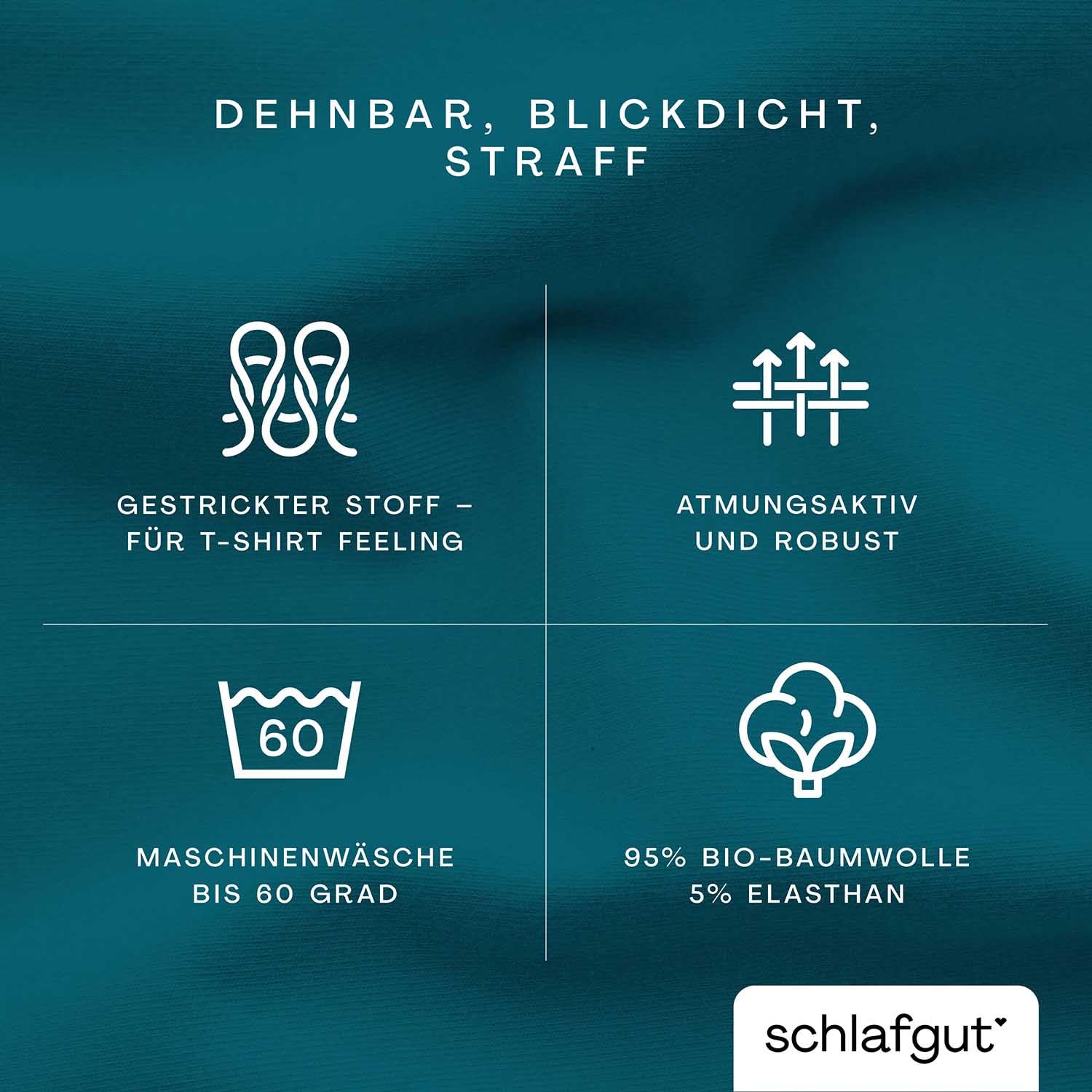 schlafgut Pure Boxspring Spannbettlaken 140x200 cm Baumwolle, Petrol Deep | Bettlaken, Spannbetttuch 160x200, 160x220 cm, Petrol, Boxspringbett, bis 40 cm Steg, Bio Baumwolle Elasthan, Made in Green