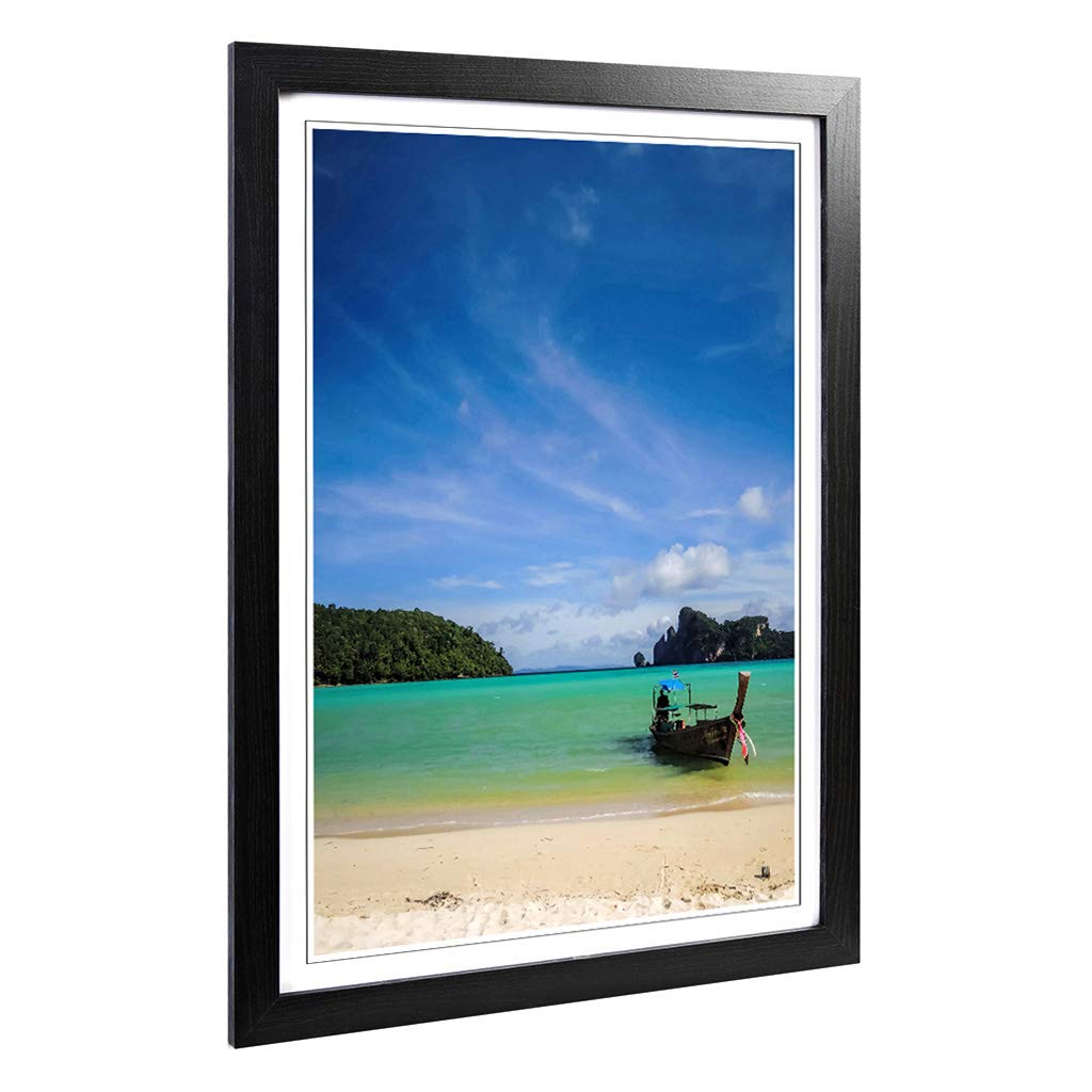 Big Box Art Framed Print of Longtail Boat in Thailand Beach Design | Wall Art Picture | Home Decor for Kitchen, Living Room, Bedroom, Hallway, Black, A2 / 24.5x18 Inch / 62x45cm