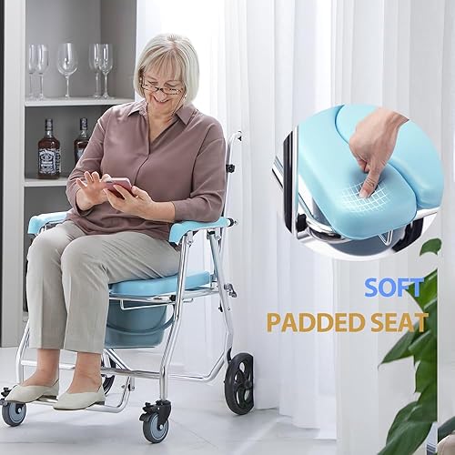 Miniatura 6 de OasisSpace Silla de ducha 3 en 1 con ruedas plegables, silla de ruedas para ducha rodante, silla de cama cómoda, silla de ruedas de transferencia