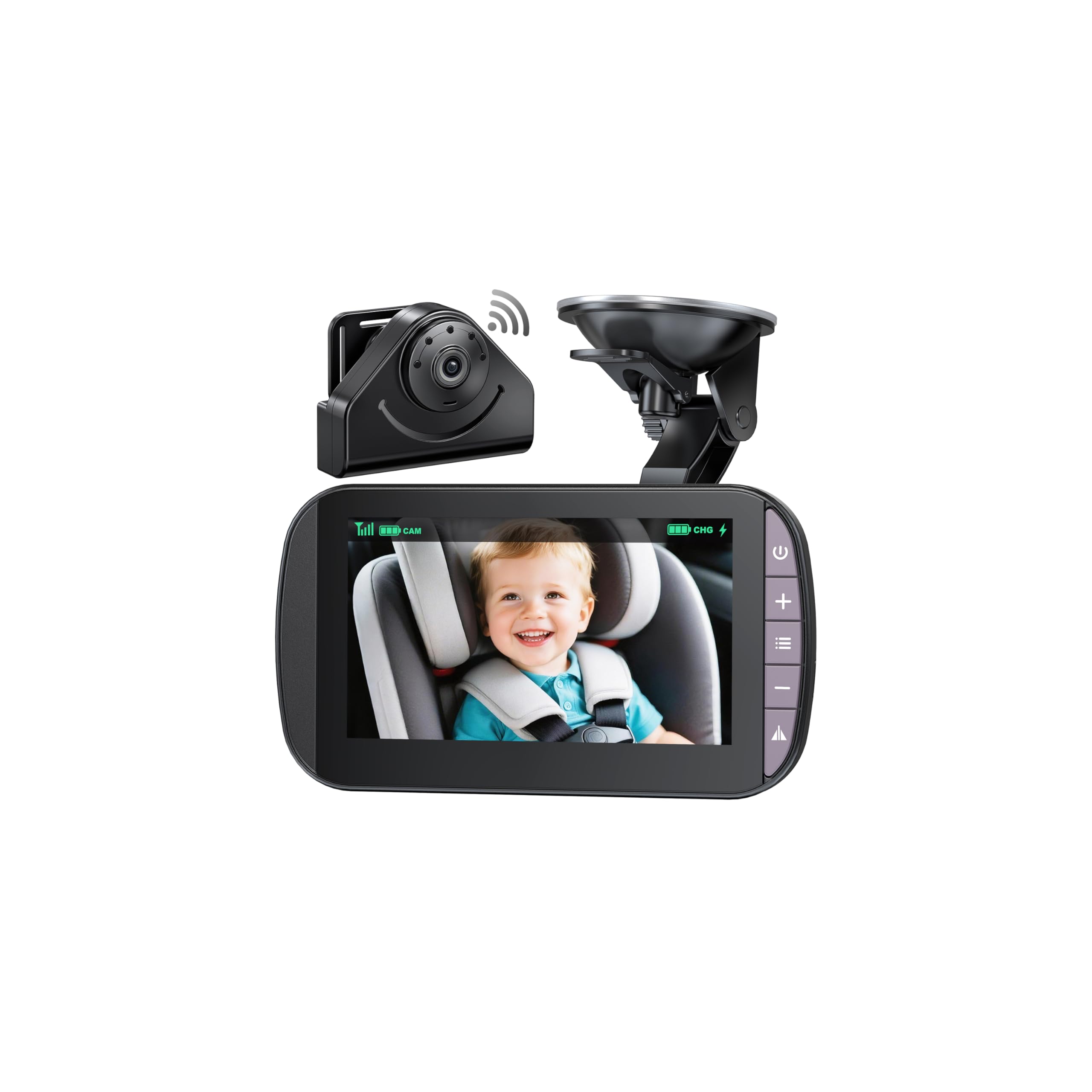 Wireless Baby Car Camera Monitor – 4.3 Inch Display with 360° Rotating Rear Facing Car Seat Cameras, 1080P HD Night Vision IR-Cut, USB & Battery Powered Backseat Baby Monitor for Infant Toddler