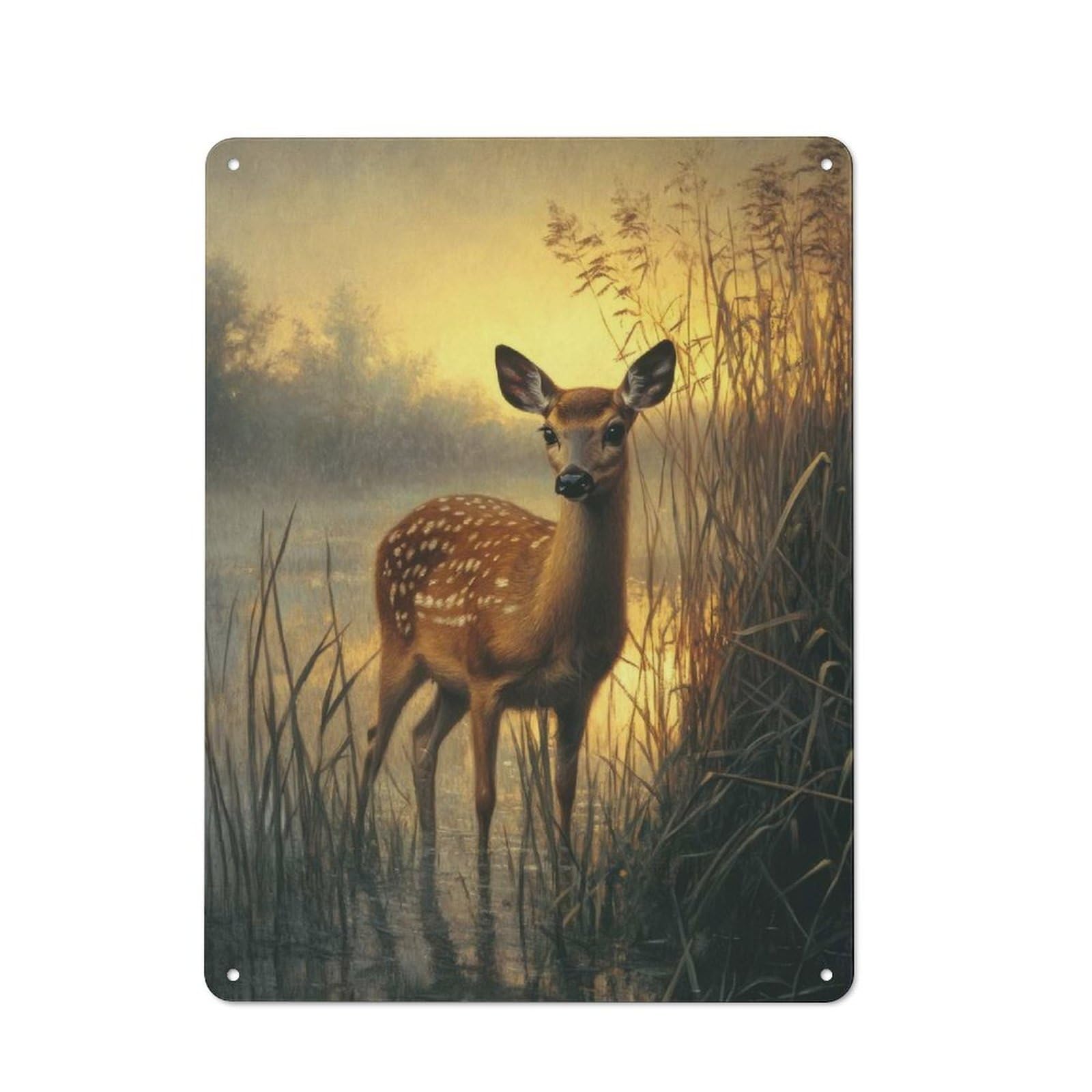 Vintage Tin Sign 40x30cm with Fawn in Golden Light for Guest Room Or Hallway, for Collectors Decorating Guest Rooms And Hallways
