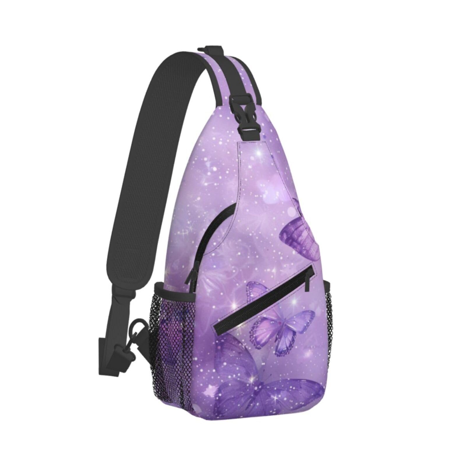 SUPLUCHOM Sling Bag Butterfly Purple Pastel Hiking Daypack Crossbody Shoulder Backpack Travel Chest Pack for Men Women