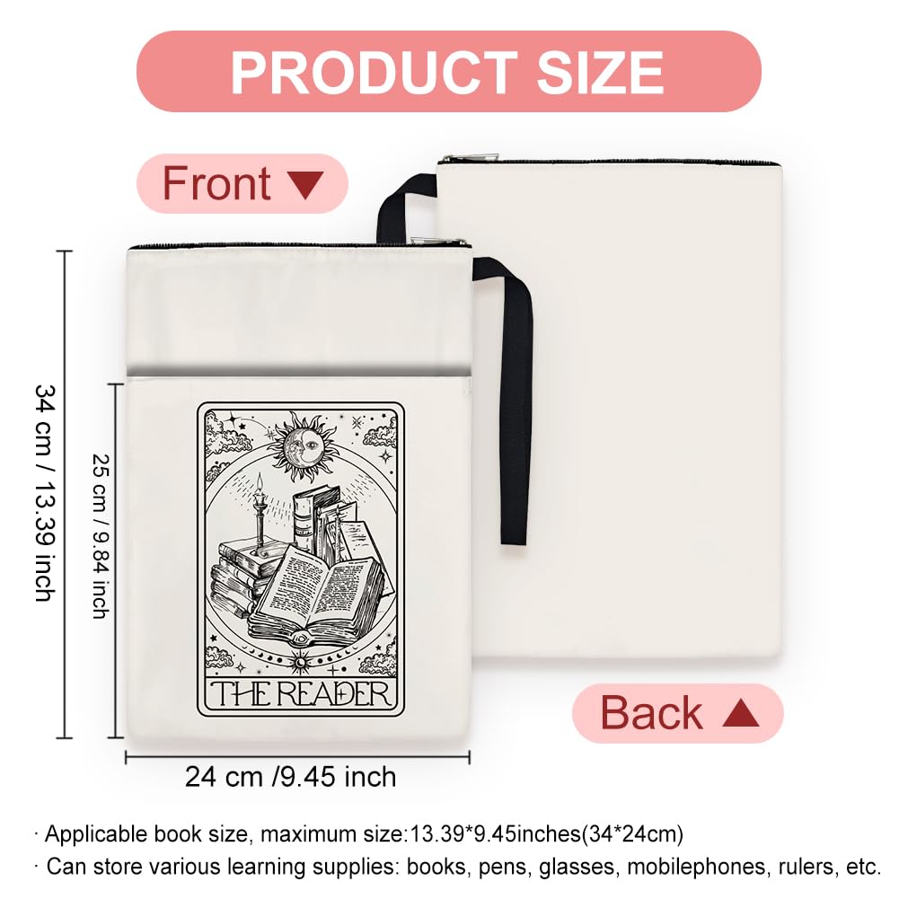 Hobbspring 1pc Paperbacks Book Covers 13.4x9.45 inch The Reader Tarot Card Book Sleeve with Zipper and Front Pocket Bookish Books Protectors for Students Teachers Back to School - Image 2