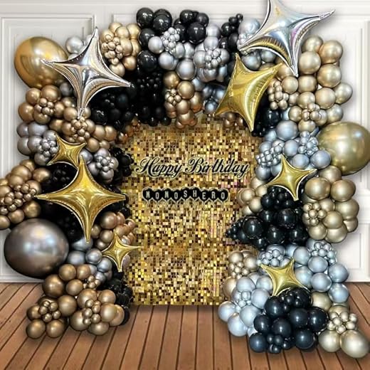 Black and Gold Balloon Arch Garland Kit-2025 New Years Balloons NYE Party Metallic Silver Star Foil Balloons for Birthday Graduation Wedding Baby&Bridal Shower Retirement Bachelorette Anniversary