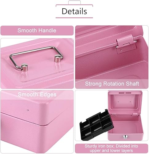 Miniatura 6 de Caja de seguridad con cerradura de llave, portátil, de acero ignífugo, impermeable, organizador de bloqueo de seguridad con pequeña combinación