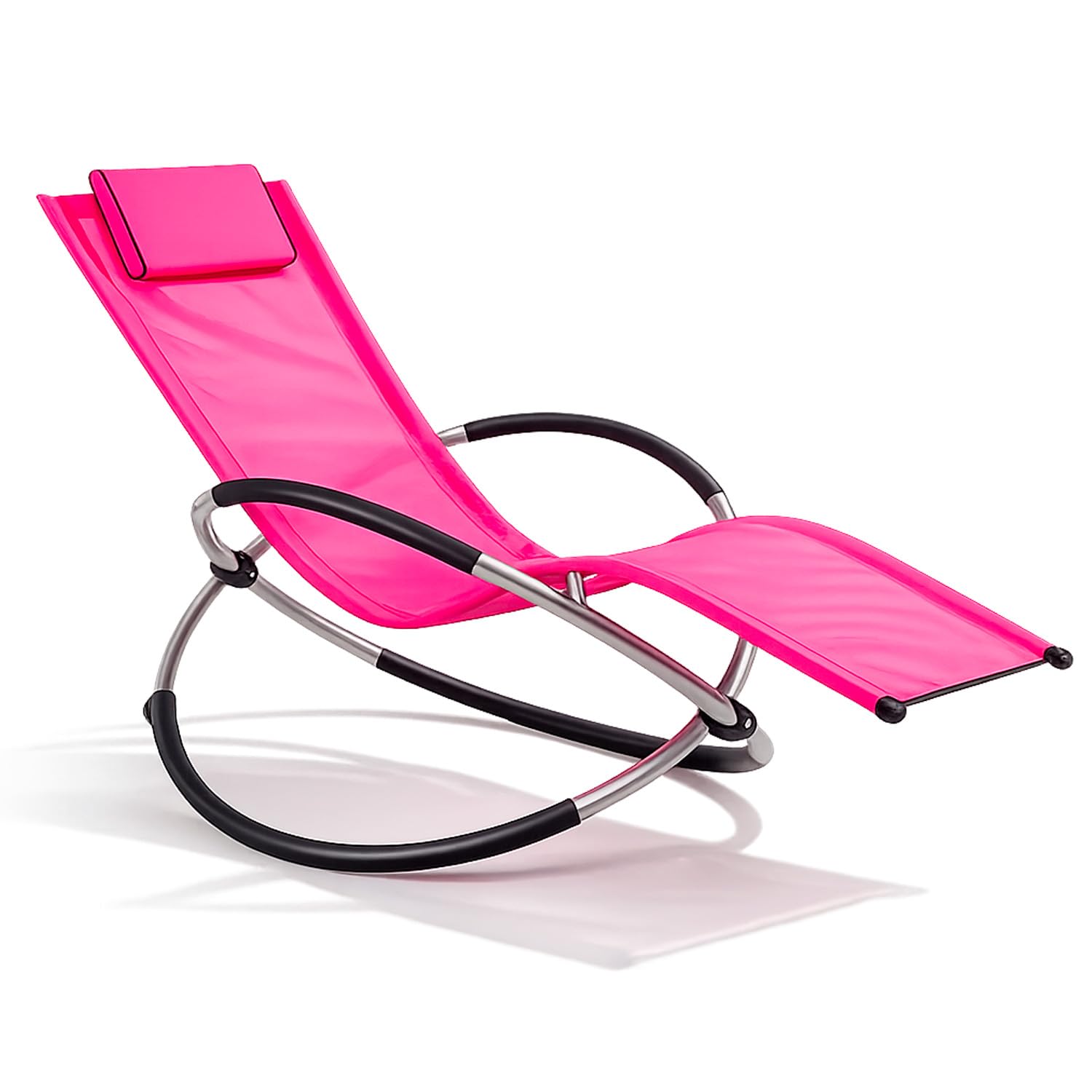 Poltrona Basculante Sdraio A Dondolo Da Giardino Con Poggiatesta Removibile In Textilene Traspirante Telaio In Metallo Ergonomica Relax Piscina Terrazzo Outdoor 73 x 150 x 93 Cm Fuxia