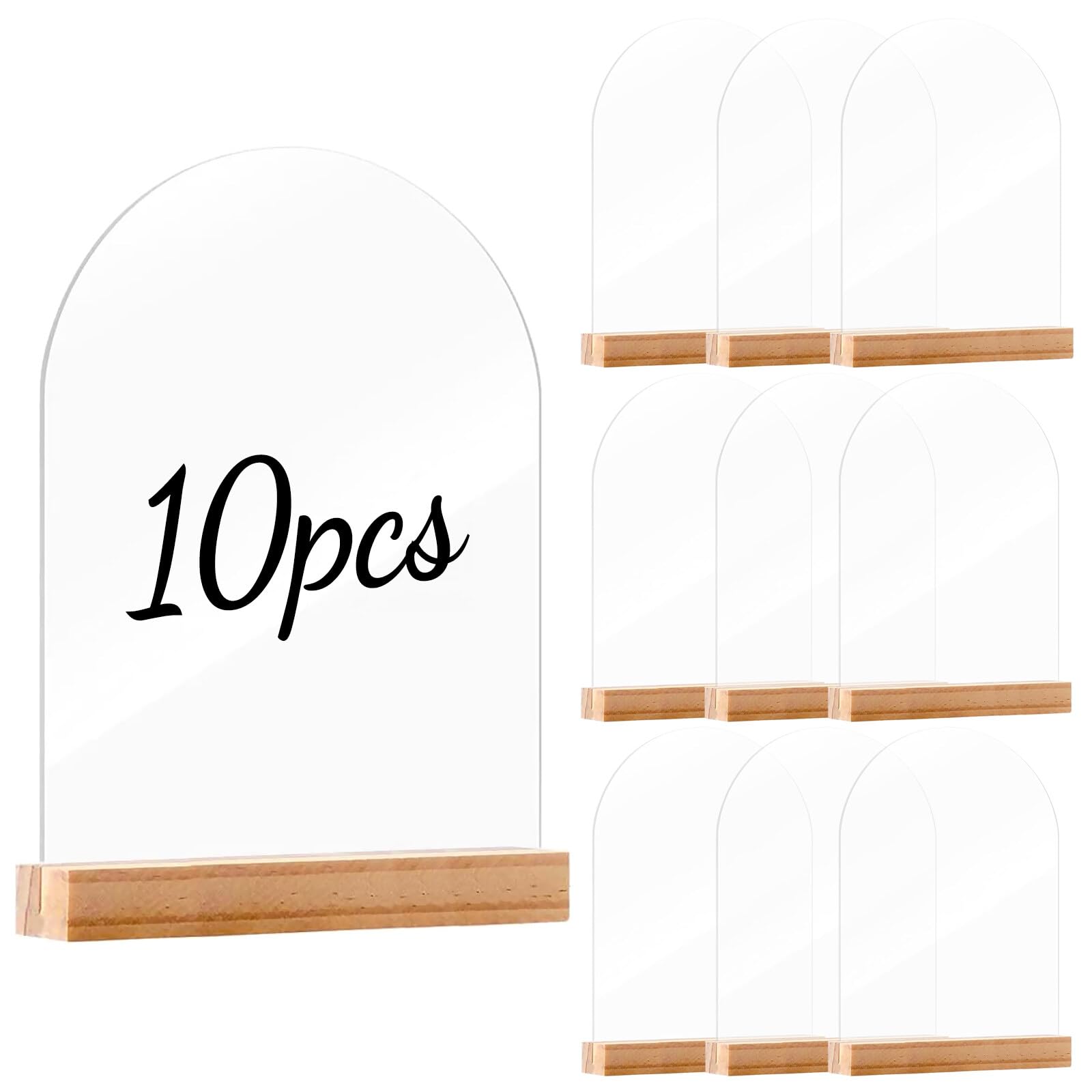 EACHPT 10 Piezas Números de Mesa de Boda con Soportes,Números de Mesa de Arco de Acrílico Números de Mesa de Arco con Bases de Madera para Recepción de Boda Fiesta Decoración