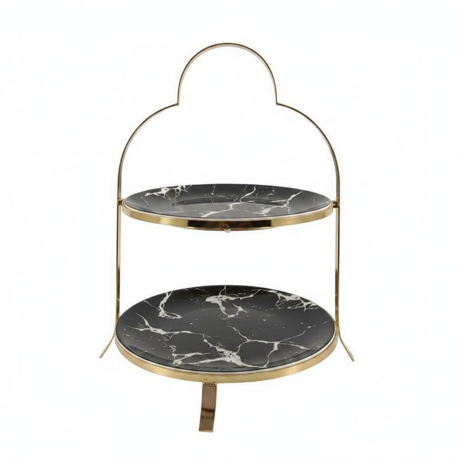 Alzata per Dolci Ceramica Espositore Dessert Vassoio Torta Piatto con Altezza a Livelli Aspetto Marmo Lavabile in Lavastoviglie Adatta per, S Black Dish