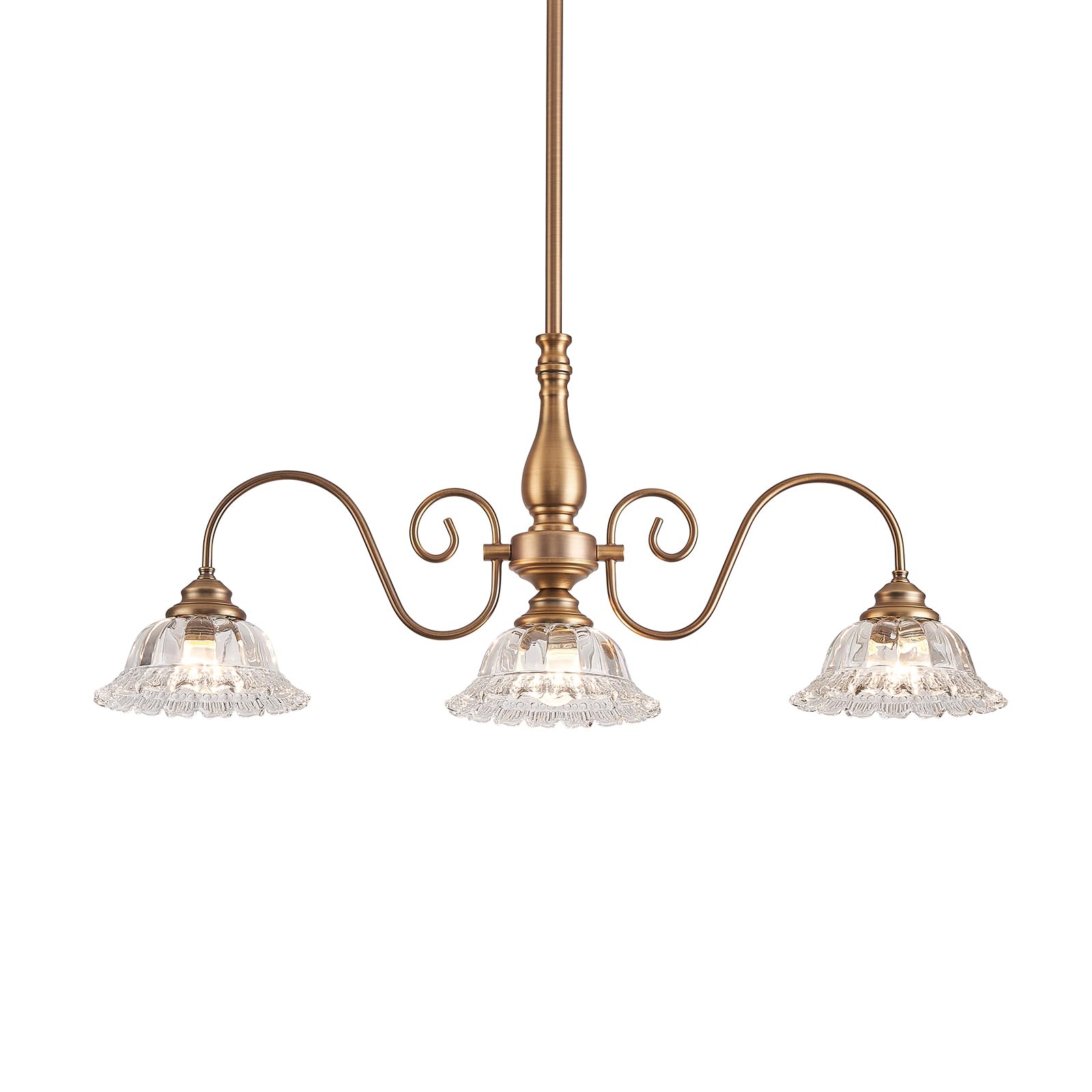 3 Lights Chandelier Light Pendant Light Fixture Vintage Pendant Lighting Fixtures Matte Brass Hanging Light Kitchen Glass Pendant Lamp for Island Dining Room Living Room