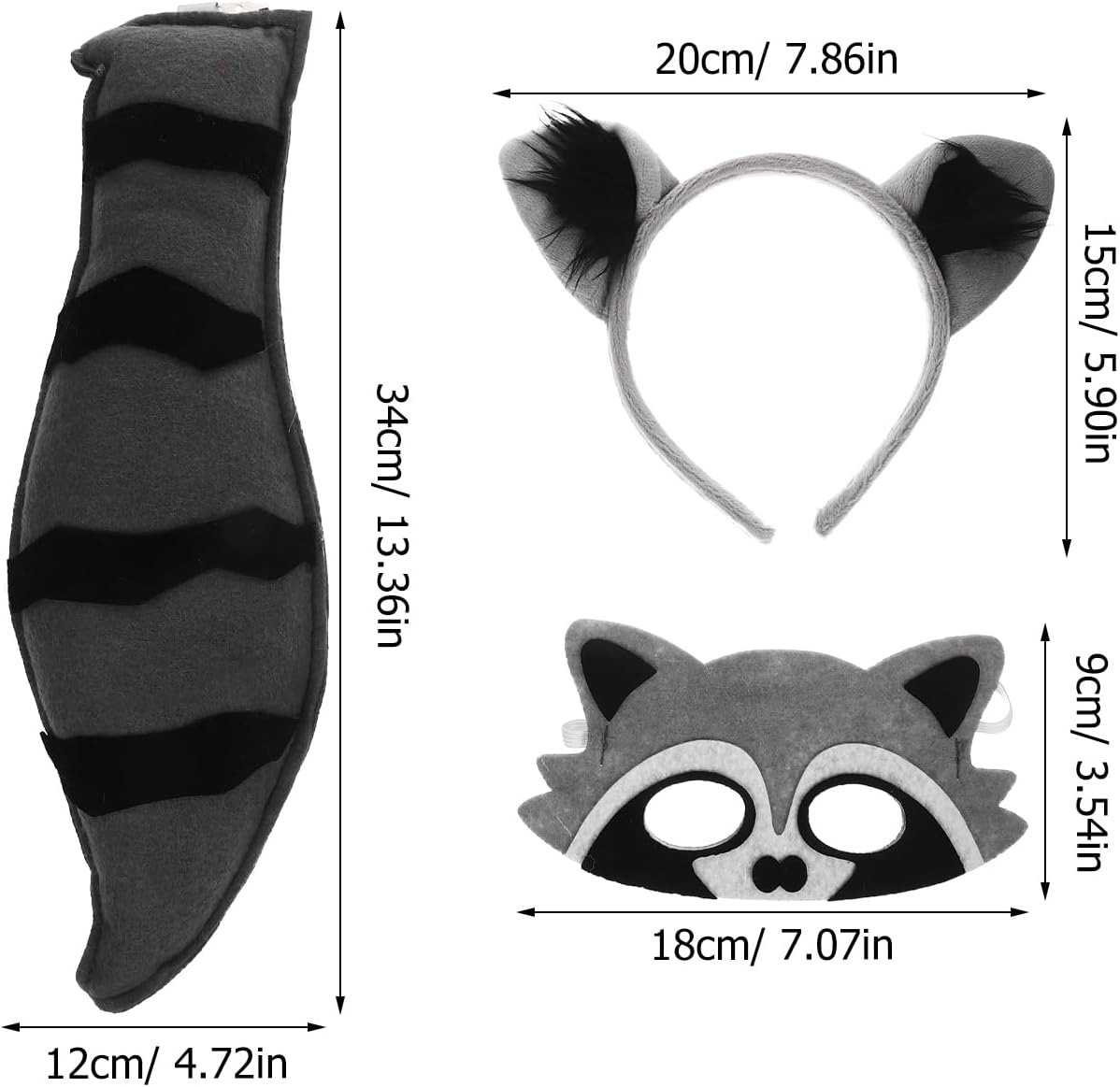 Raccoon Animal Ear Headband Mask Tail Set Lightweight Cosplay Accessories for Birthday Party Halloween Dress up - Image 2