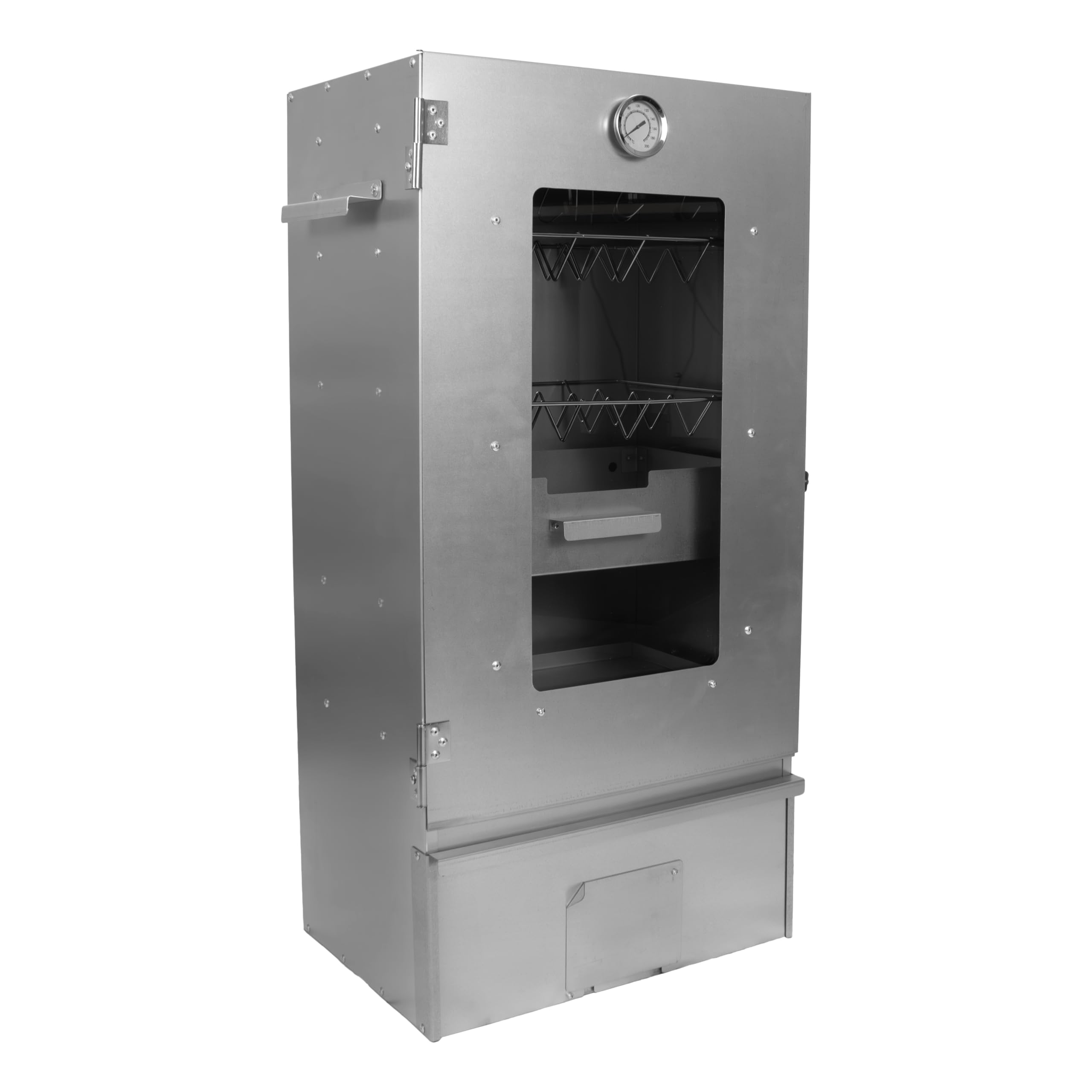 Grafner XL Räucherofen mit 3 Etagen, Sichtfenster und Thermometer, legierter Stahl, 12x Haken, Räucherschrank zum Heißräuchern und Kalträuchern, Smoker für Fisch Fleisch Käse Gemüse