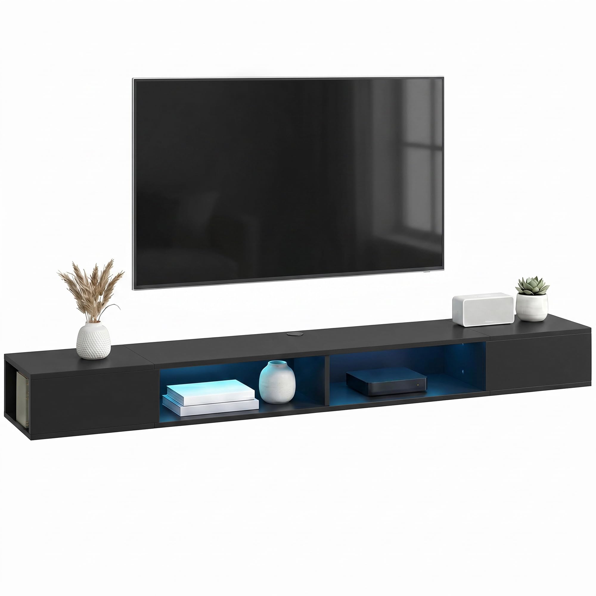 homcom meuble tv suspendu 180 cm led rgb