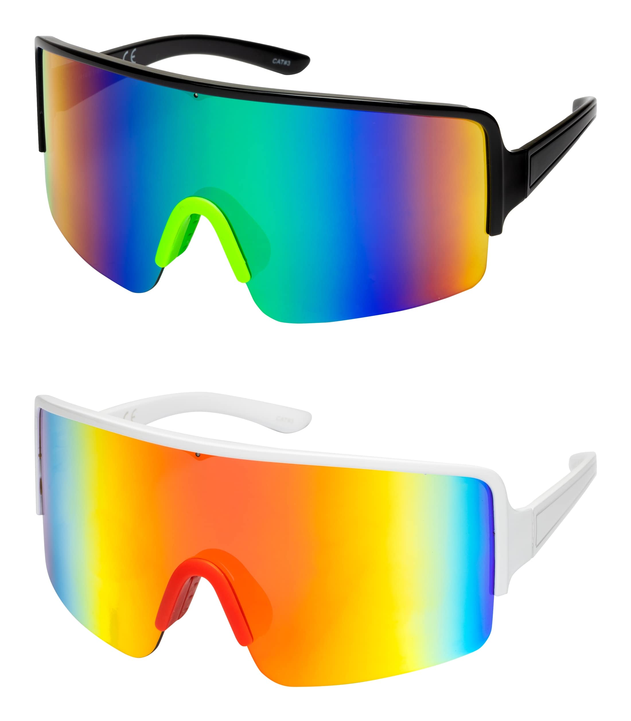 Oversized Mirrored Sunglasses Retro Reflective Non-Polarized 80s 90s Vintage Visor Sunglasses Womens Mens