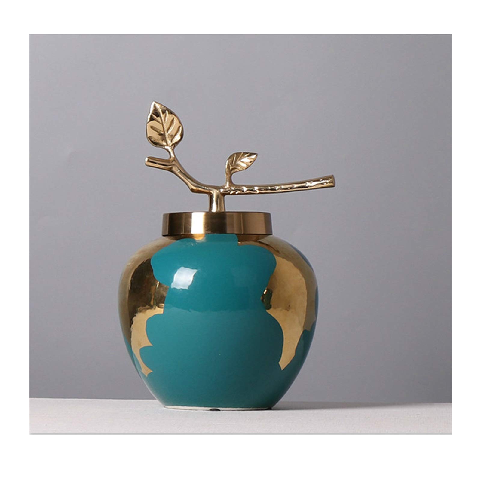 asdchZen Vases Creativity Golden Vase Chinese Style Ceramic Vase Modern Home Flower Arrangement Accessories With Cover Copper Crafts Decoration Vases For Decor,20.5x28cm