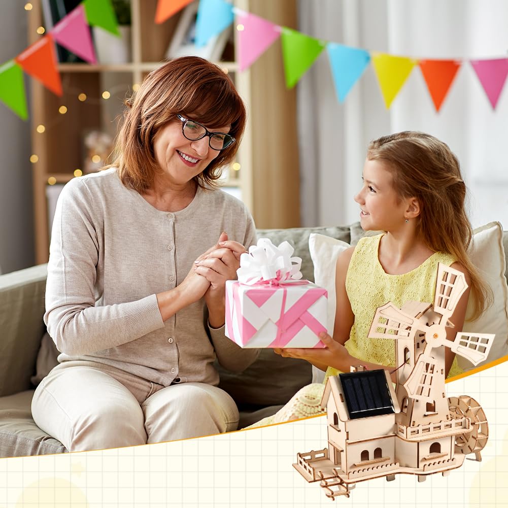 3D puzzle drewniane Dom z wiatrakami solarnymi - zestaw do majsterkowania DIY dla dorosłych - zestaw budowy modelu z obracającą się turbiną wiatrową zasilaną energią słoneczną | W tym