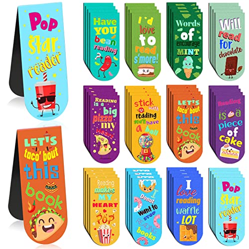 48 Pack Scented Bookmarks Magnetic Scratch and Sniff Fruit Food Bookmarks for Kids Cute Page Markers with Sayings for Kids Students Teens Teachers (Food Flavor)