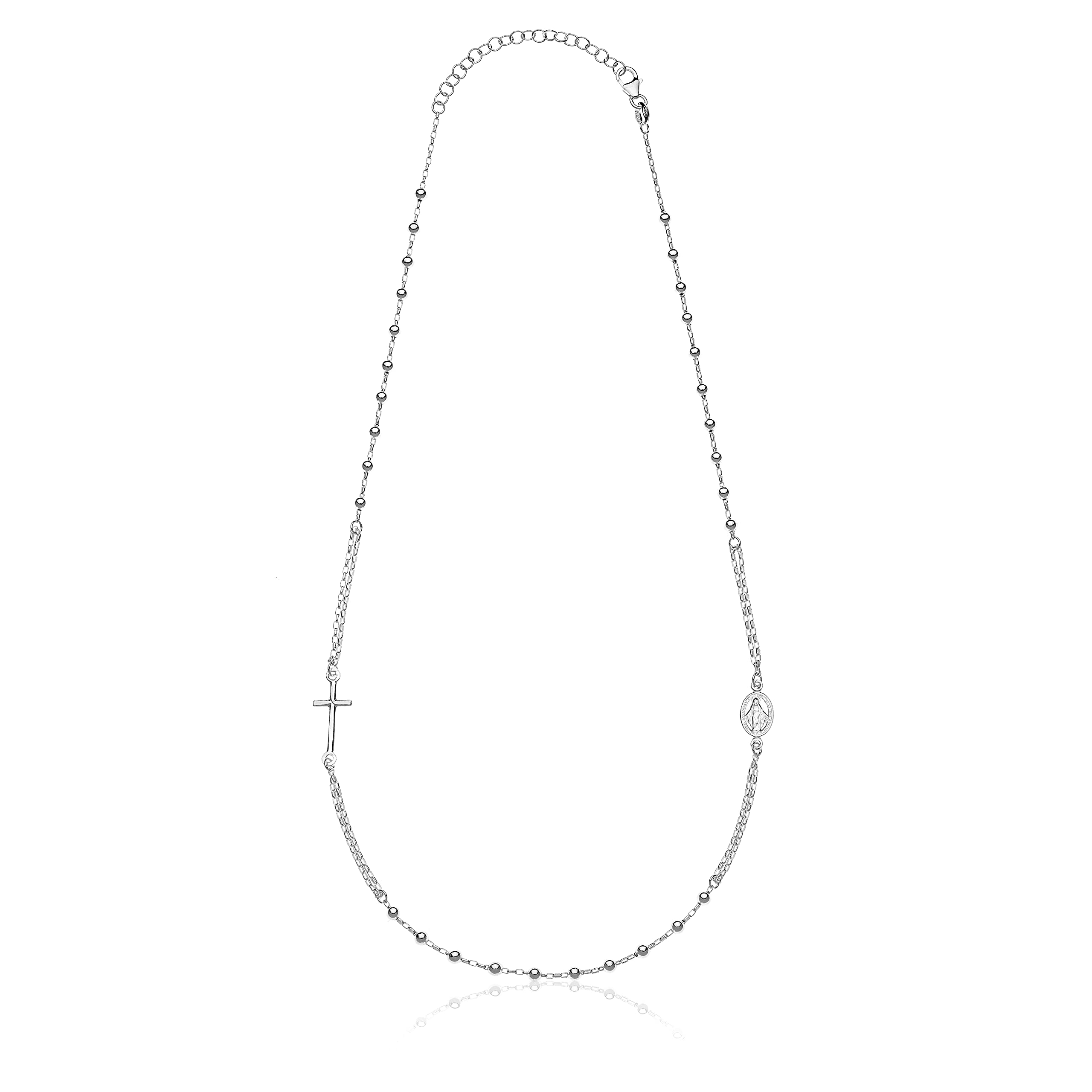 AKA Gioielli® - 925 Silber Rosenkranz Kette mit Jungfrau Maria und Kreuz - Halskette für Damen und Herren, längenverstellbar