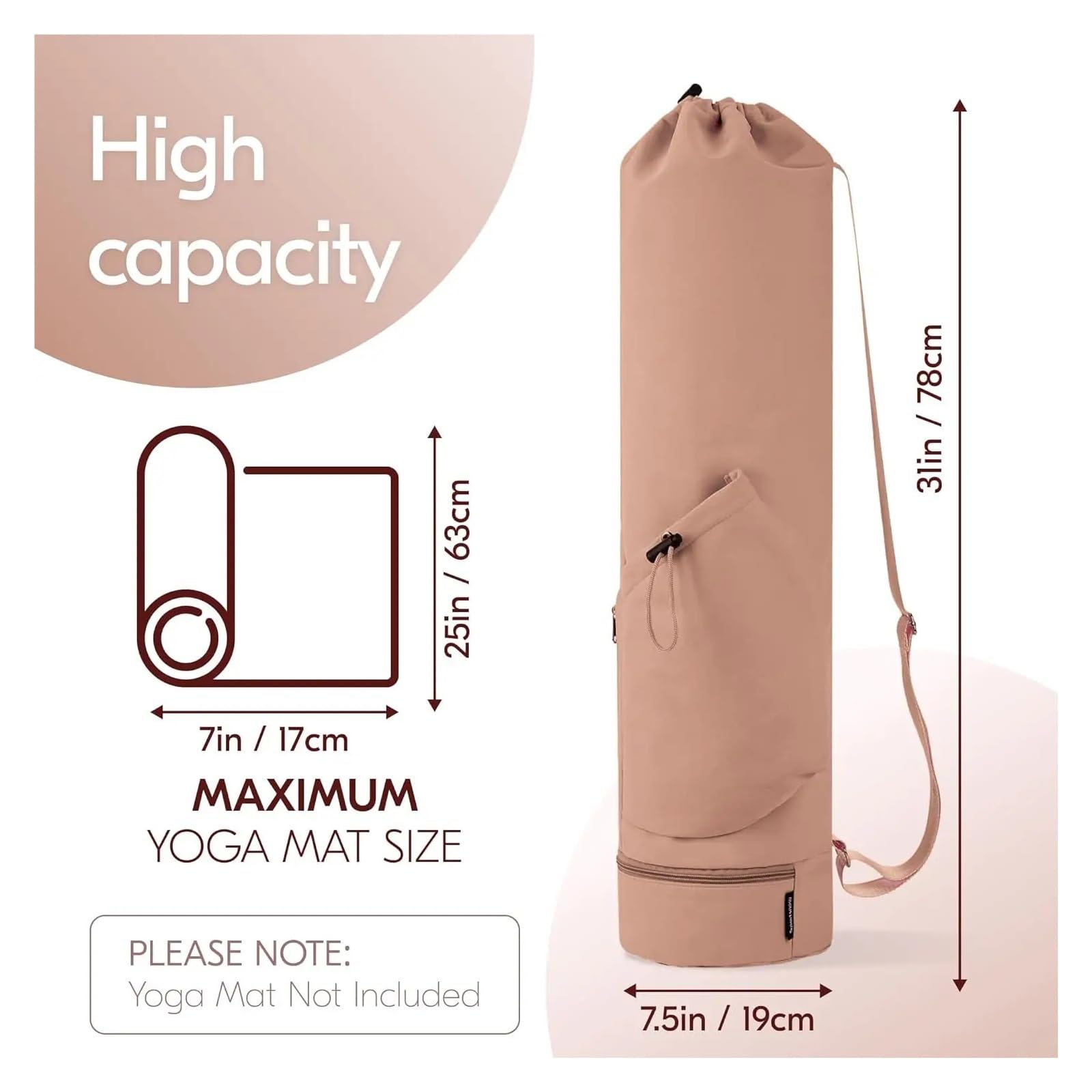 Funda Esterilla Yoga Bolsa for Esterilla de Yoga de Gran Apertura, Larga, con Bolsillo Impermeable y Bolsillo for Botella de Agua con cordón y Correa Ajustable.