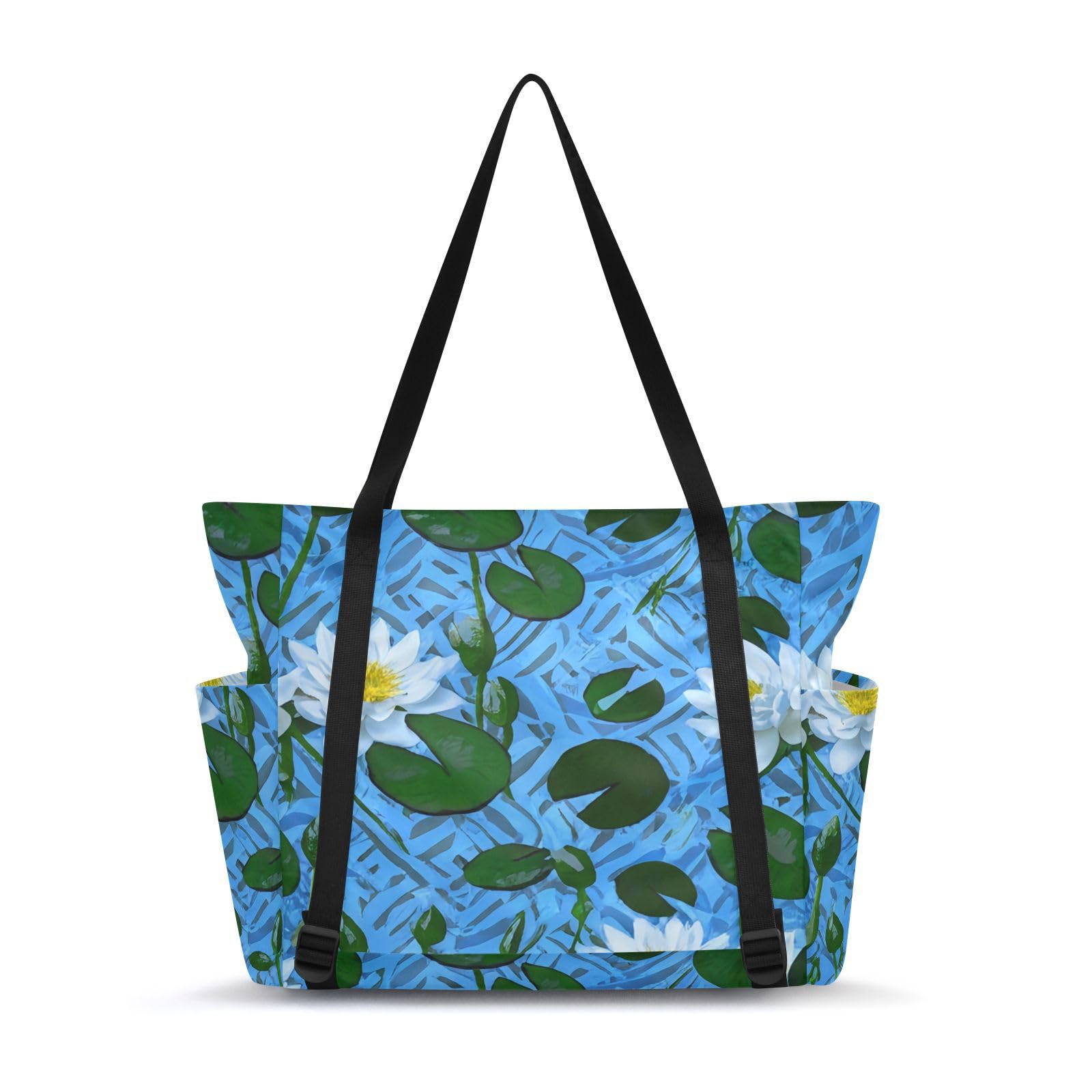 Lxqimora Flowers Simple White Yoga Mat Bag for Women Water-Resistant Gym Bag with Yoga Mat Holder Tote Bag for Pilates Gym Yoga Travel