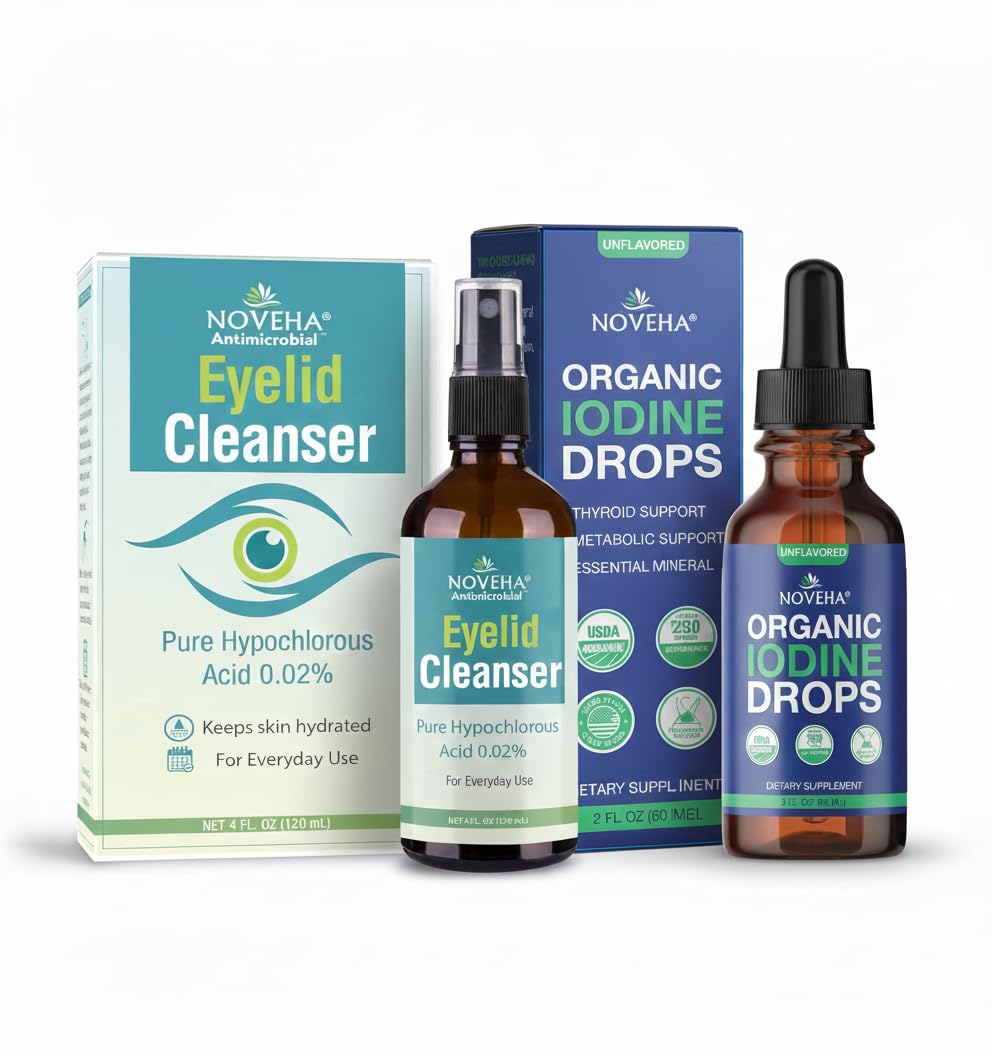 NOVEHA 1 Eyelid Cleanser 4 oz 1 Iodine Drops 60ml Complete Eye Wellness Daily Duo