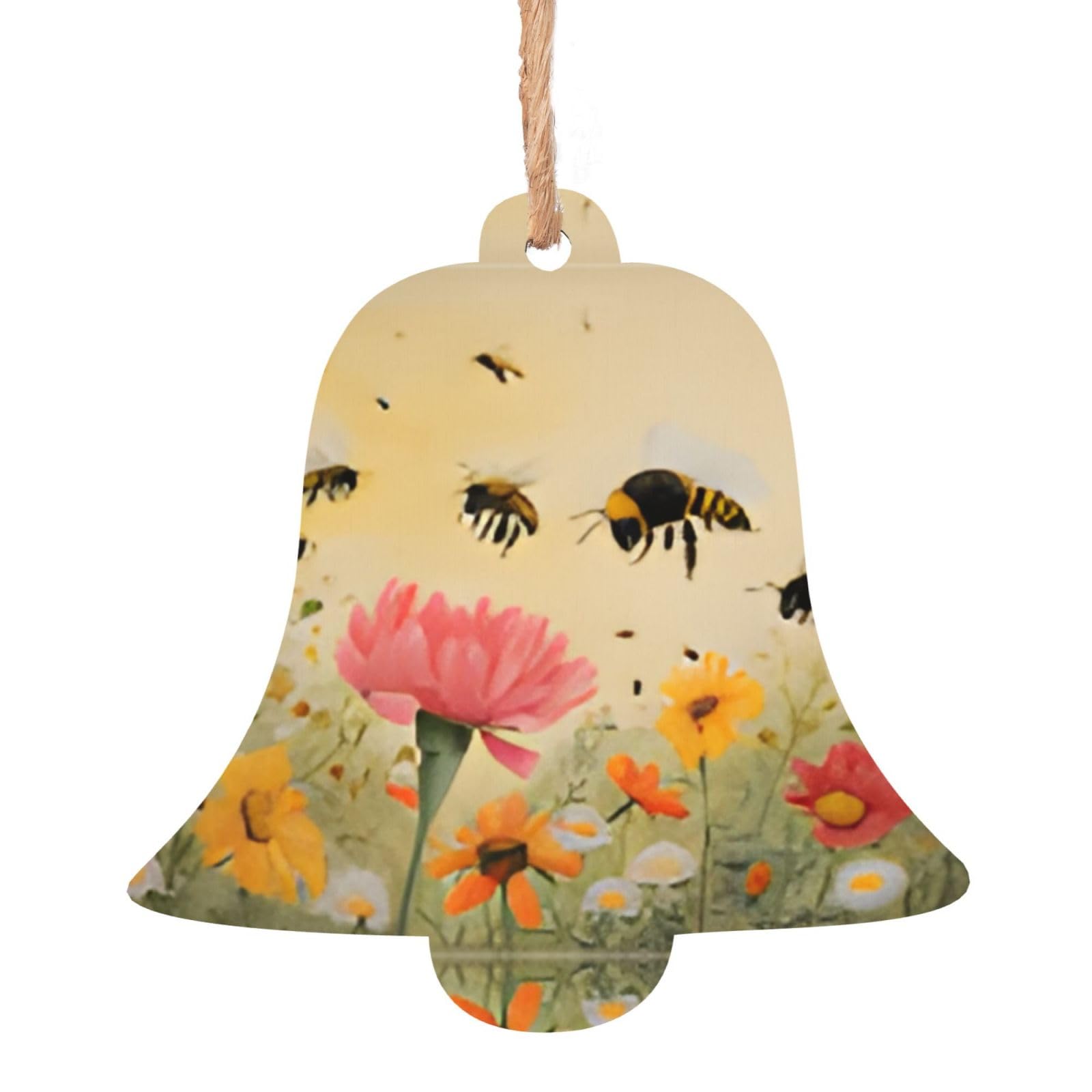 Rural Bees Wildflowers Christmas Wooden Ornaments Exquisite Handcrafted Wood Hanging Decor with Double-Sided Print, Perfect for Holiday Tree & Home Festive Decoration