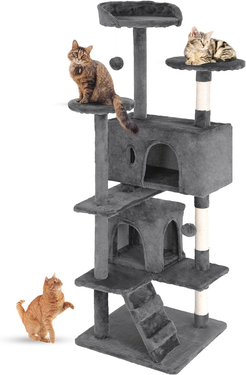 54" Light Gray Multi-Level Sisal Cat Tree Tower