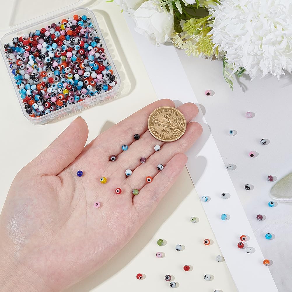OLYCRAFT 500pcs 10 Colors Evil Eye Beads 4mm Handmade Lampwork Glass Beads Evil Eye Lose Bead Round Evileyes Spacer Bead for Bracelets Necklace Ring DIY Jewelry Craft Making - Image 3