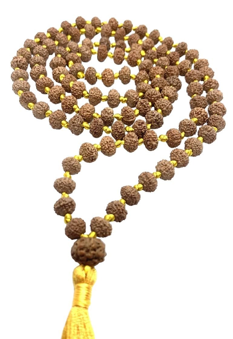 Mala de Rudraksha natural AAA 7 Mukhi, 108+1 cuentas de Rudraksha de siete facetas, Mala de borla larga, Mala hermoso, cuentas naturales Japa Mala, cuentas de yoga