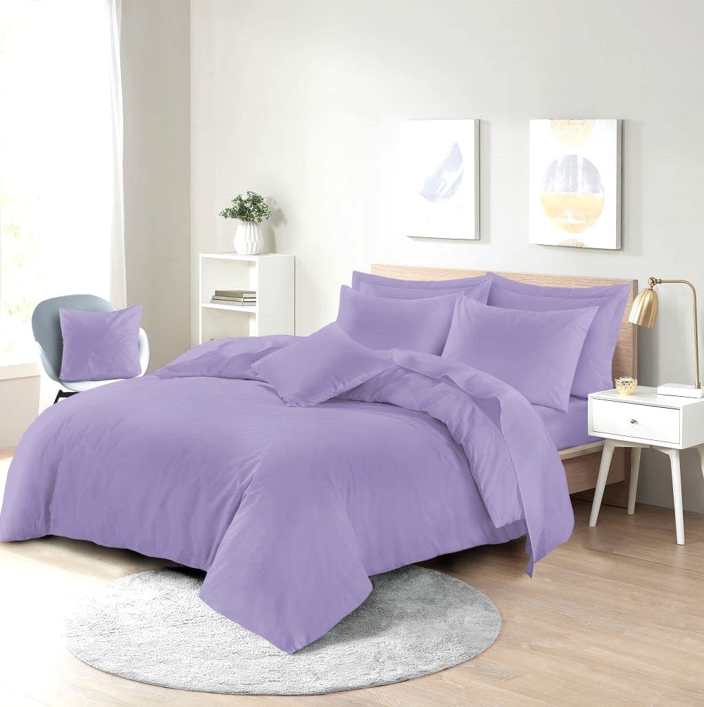 HOMES-LINEN Easy Care Poly-cotton Plain Dyed Duvet Cover Set (Lilac, Single)