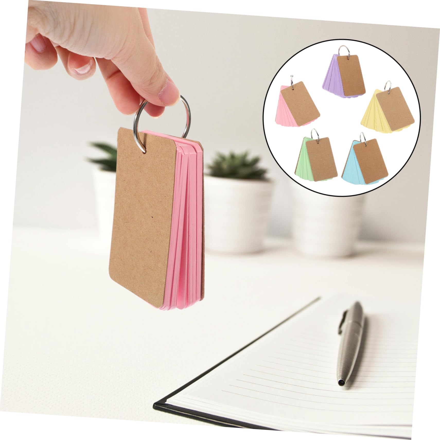 SHERCHPRY 4 Stück Schlossnotizbuch leere Karten leere Wortkarten Notizkarten mit Ringen Karteikarten mit Halter Karteikarten leer leere Karteikarten FlashCard Karteikartenordner Kraftkarton