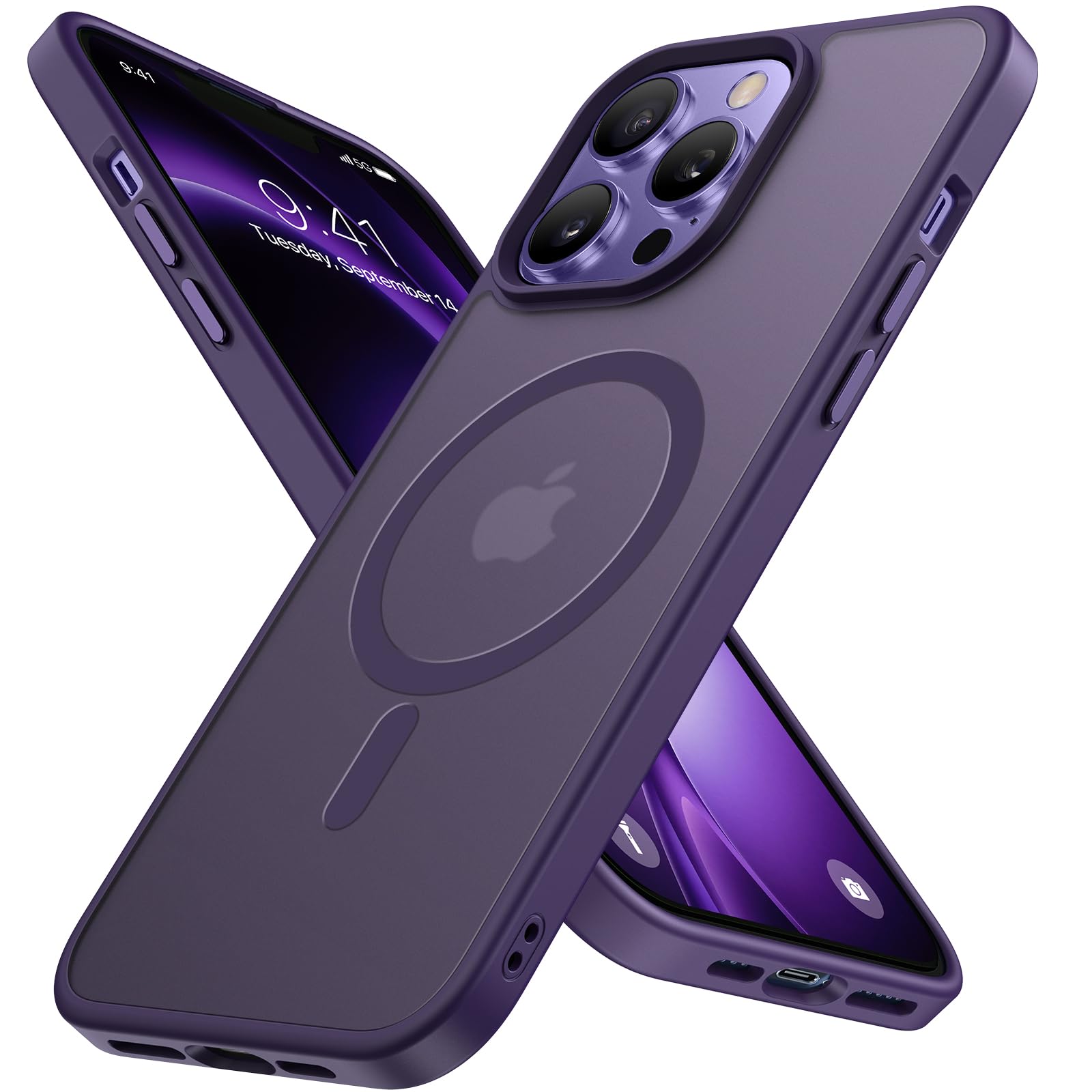 Miracase Magnetic for iPhone 12/12 Pro Case (Compatible with MagSafe) Military-Grade Protection, Anti-Fingerprint Translucent Matte Phone Cover for iPhone 12/12 Pro Case 6.1 inch, Dark Purple