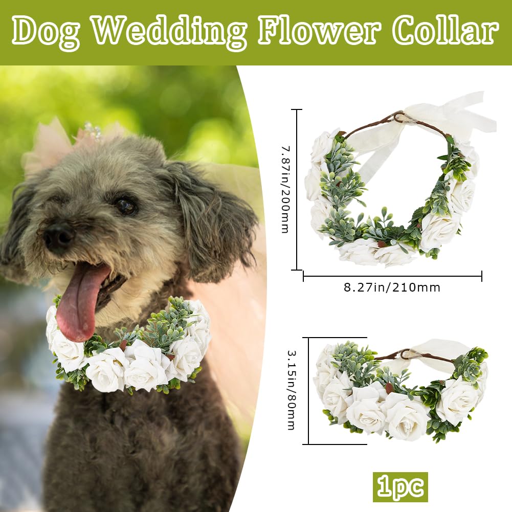 GORGECRAFT Dog Flower Collar Wedding White Floral Headband Adjustable Flower Crown Attire Wreath Bow for Female Women Pets Cats Dog Costumes Valentine's Day Party Festivals Photo Props 20 x 21cm - Image 2