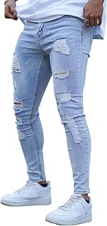 Men's Skinny Jeans Stretch Ripped Tapered Leg