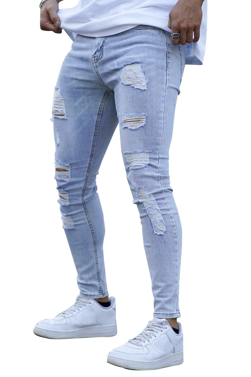 Men's Skinny Jeans Stretch Ripped Tapered Leg