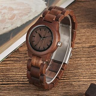 UIOXAIE Orologio in Legno Orologio da Donna in Legno di Noce retrò con quadrante Puro Semplice Orologio da Donna con Orologio da Polso in Legno Regolabile Intero per Donna
