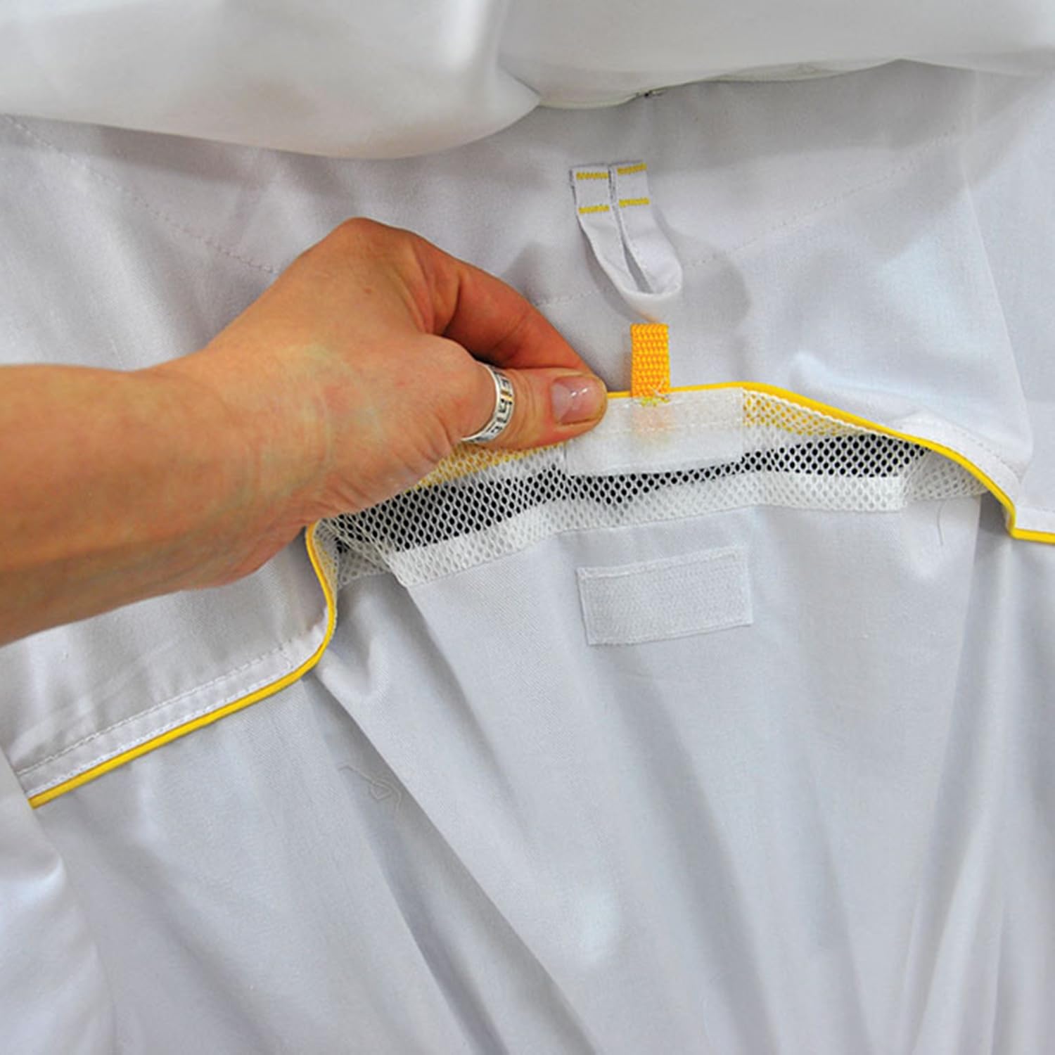 LYSON Imkerbluse mit abnehmbarem Hut/Imkerjacke mit Handstulpen mit Daumenloch Unisex Imkerbluse belüftet Professionelle Imkerbekleidung, Imkerjacke mit Reißverschluss PREMIUM (S, Weiß)