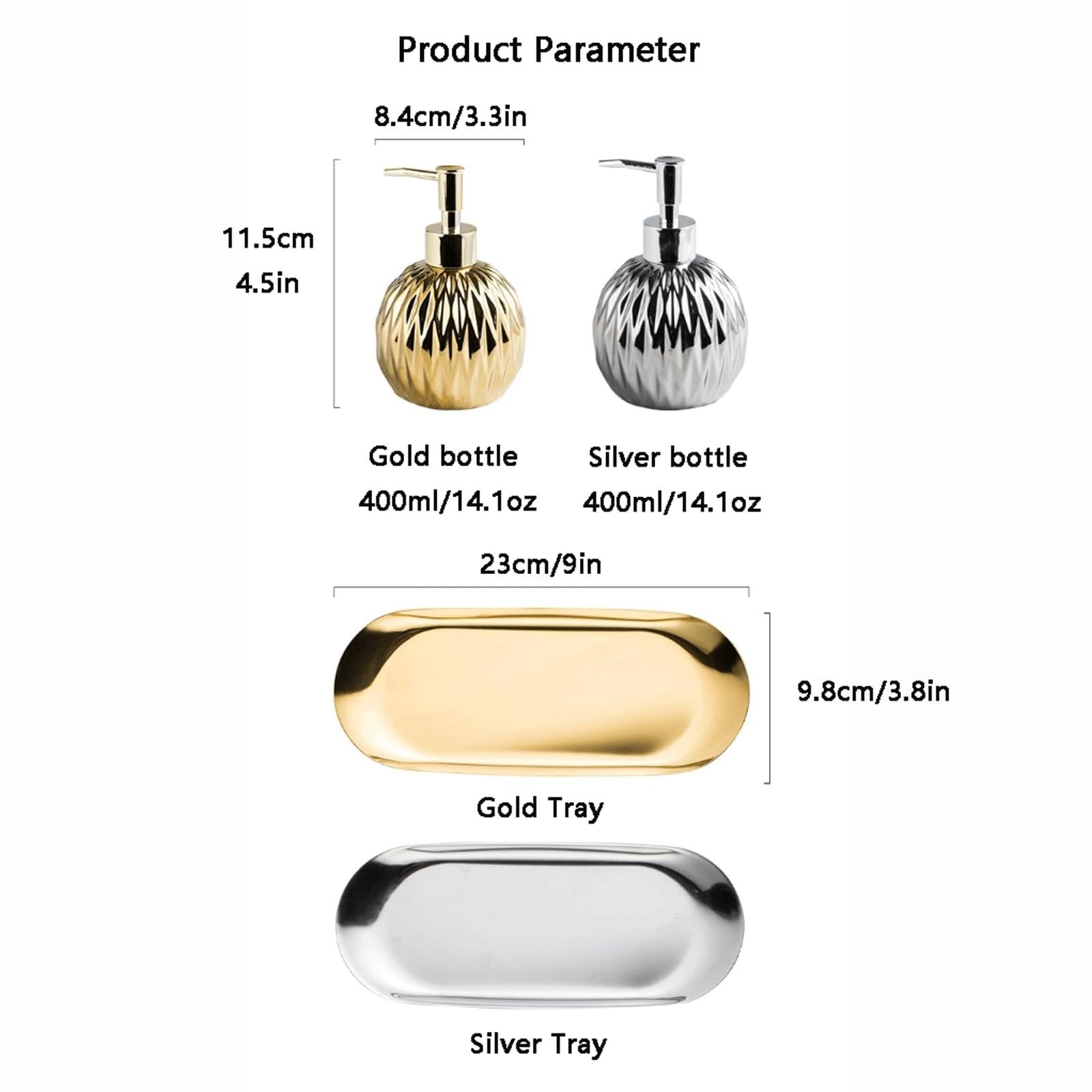 Set di accessori per il bagno Dispenser di sapone in ceramica color oro for bottiglia rotonda da 14 once con rilievo Arredamento per gli affittuari(Gold)