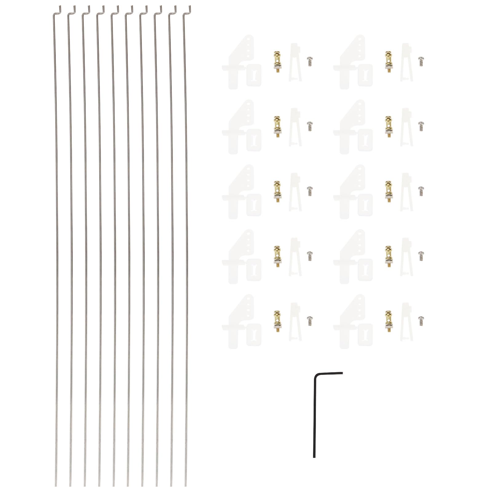 10 Juegos Kit Cuerno de Control Avión RC de ala Fija Varillas 1,2 mm x 260 mm Conector 1,3 mm Tope de Vínculo Ajustable
