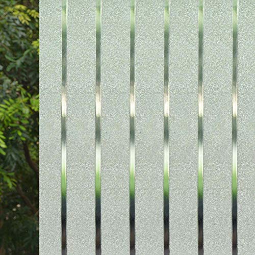 Vsudo 17.7" X 78.7" No Glue Static Cling Privacy Window Film, Wide Spacing Frosted Stripe Pattern Home Decor Window Tint Sticker (9.69 Sq. Ft) #TOP30