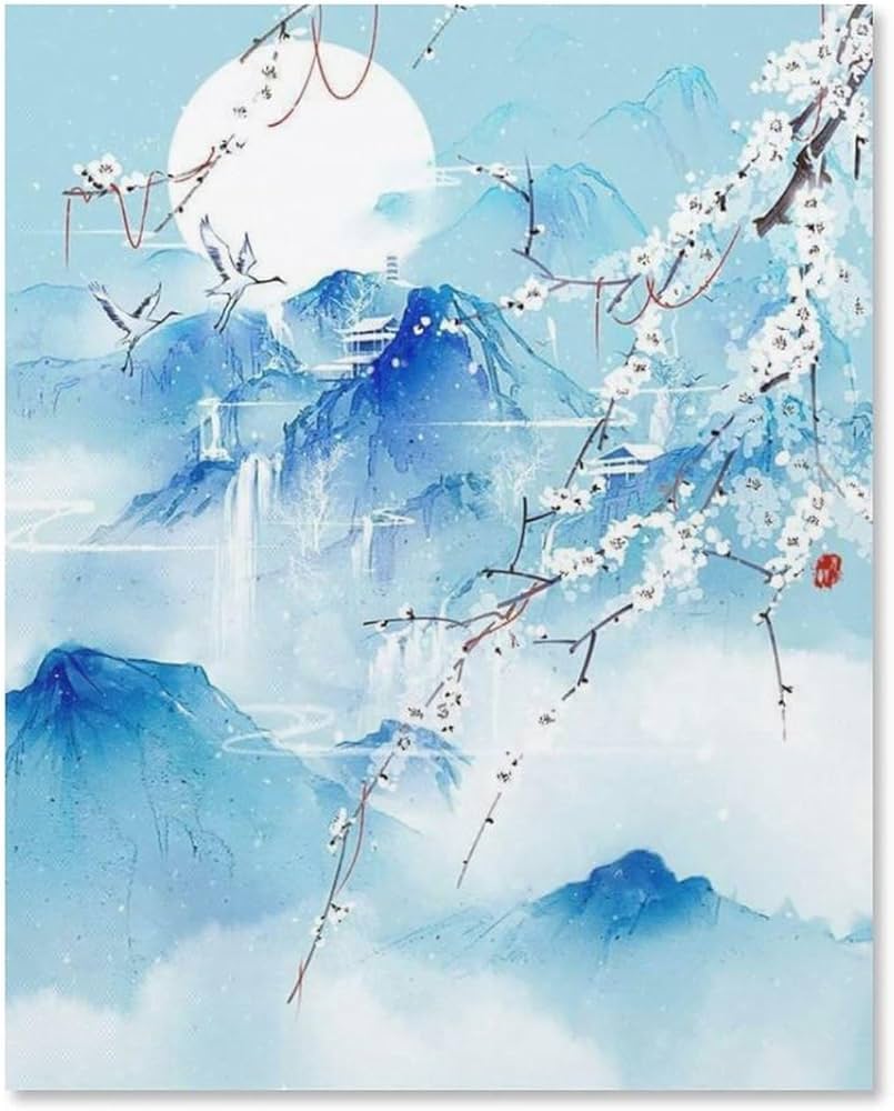 Amazon.co.jp: 絵画 山の景色と木インテリア 絵画 淡い空色の水墨画