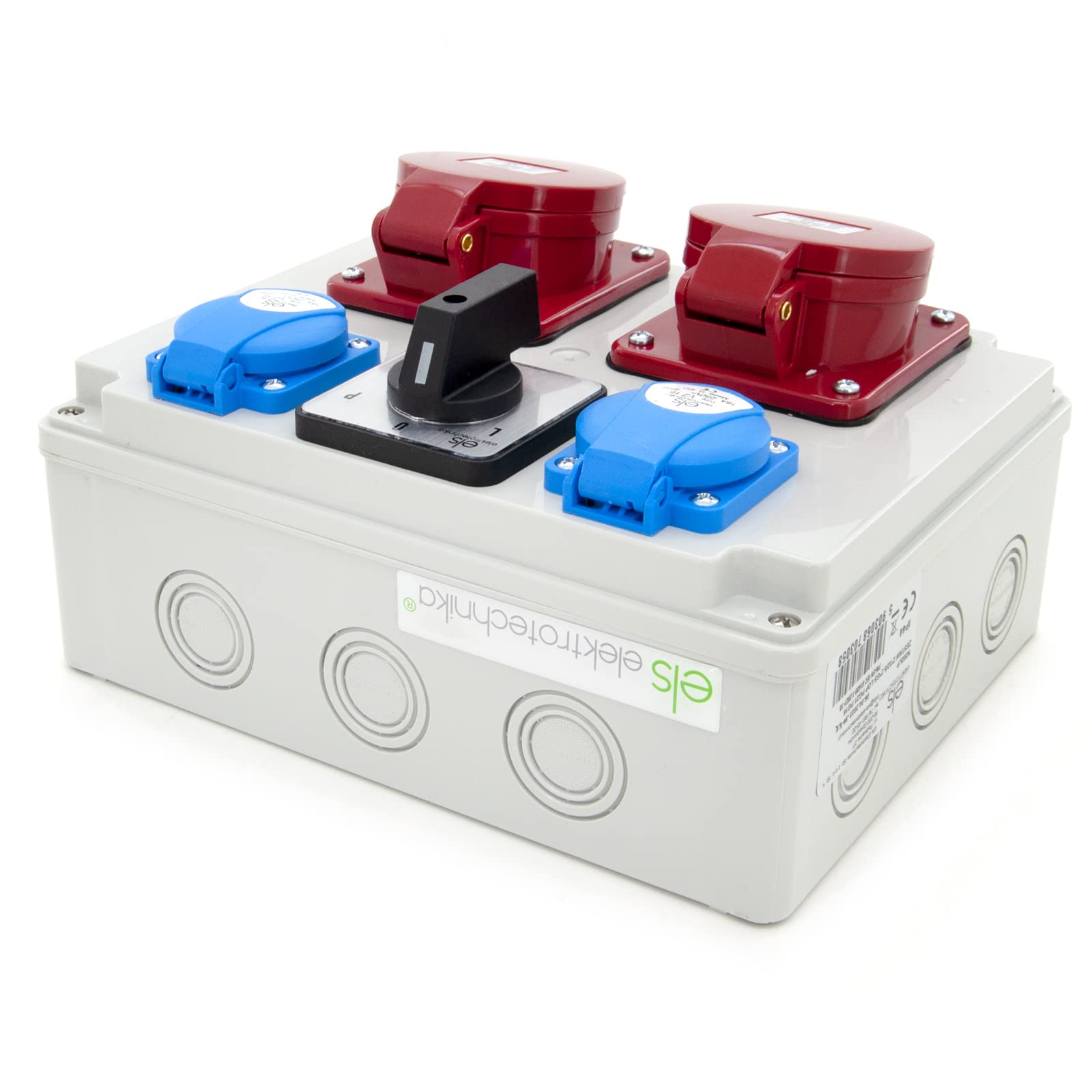 ELS Elektrotechnika Distribuidor de corriente de pared Schuko, 2 x 230 V + 2 x CEE 32 A + interruptor de leva L-0-P, cableado, listo para conectar, para obras, taller, garaje, IP44