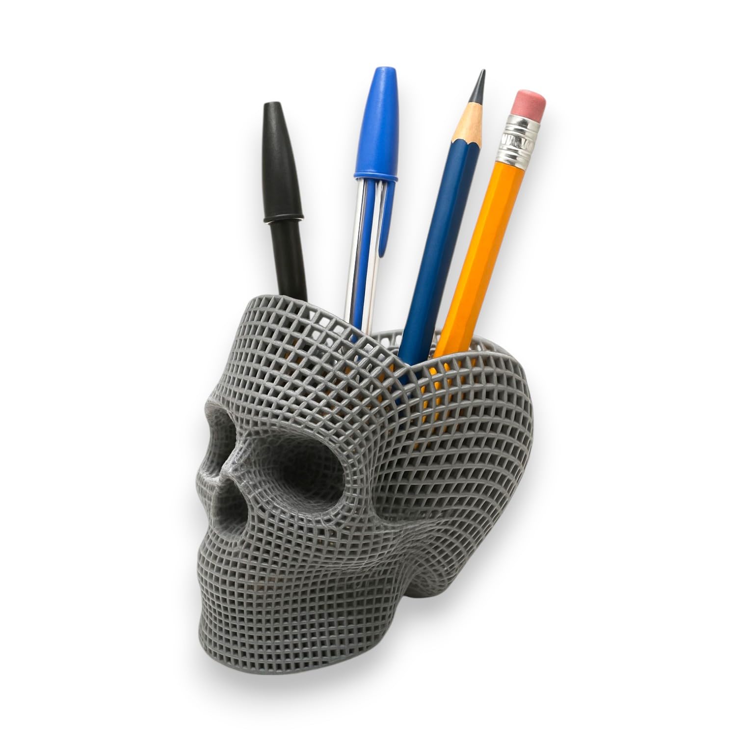 3Doz Skull Grid Pencil Holder, Desk Organiser, Pen Pencil Holder Caddy for Desk, 3D Printed with Nature Friendly Vegan Material, Grey