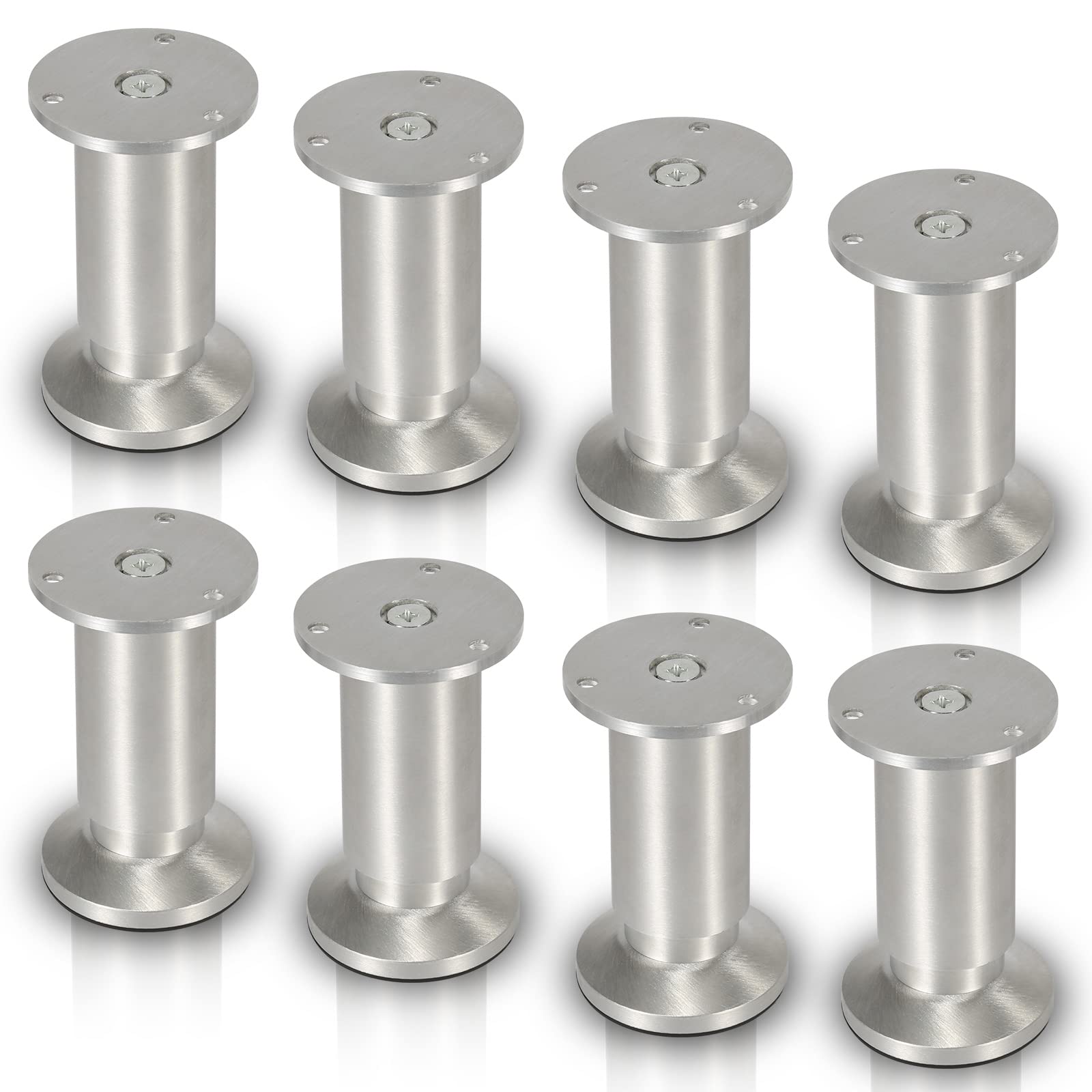 Sonnewelt Set di 8 piedini per mobili, in alluminio di alta qualità, regolabili da 150 mm, per mobili fai da te, gambe per mobili da cucina, mobili da cucina, in acciaio inox, rotondi