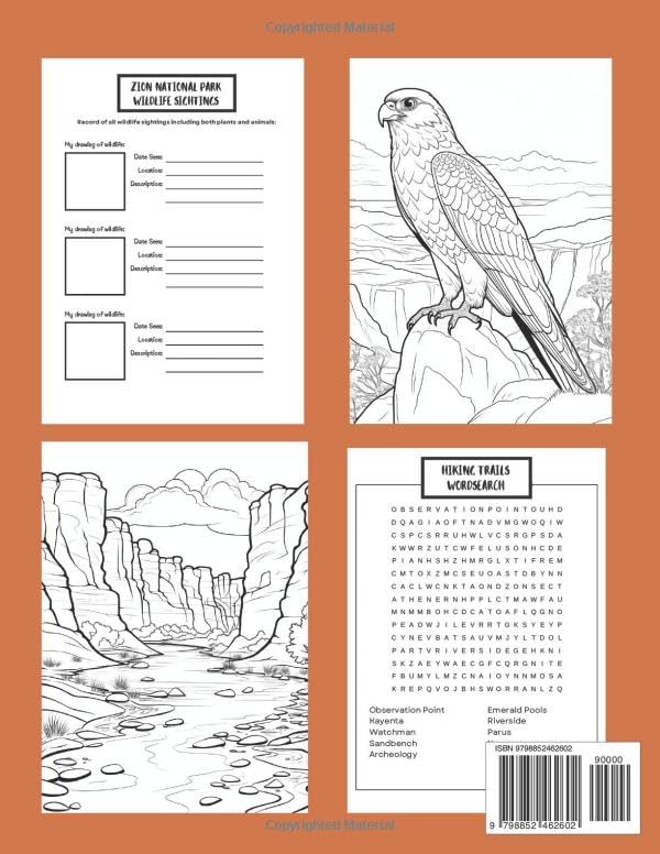 Zion National Park: Activity Book: Activity book about Zion's National Park- wordsearches, coloring pages, wildlife sighting journal entry pages, fun facts, and more! (National Parks: Activity Books) - Image 2