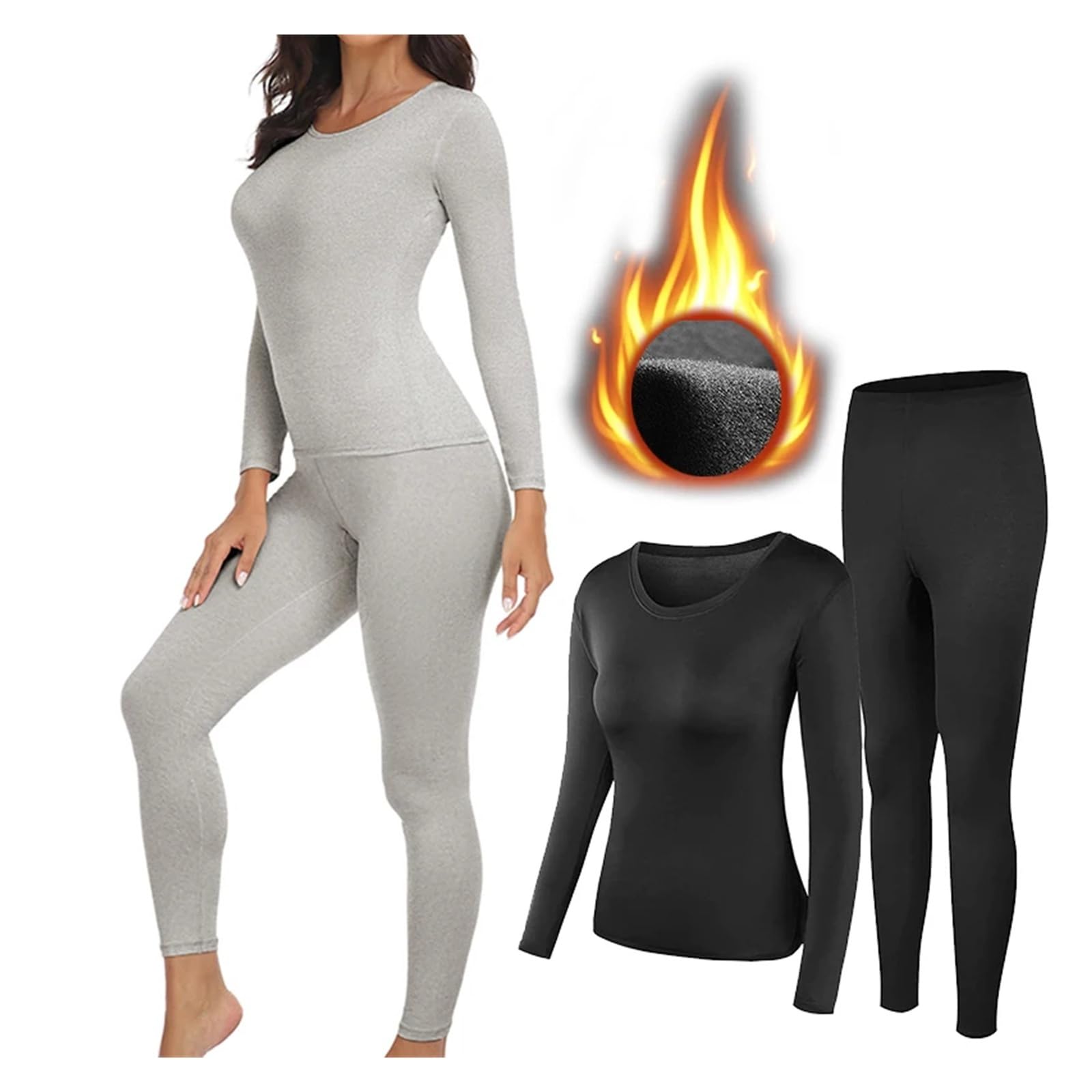 Camiseta Termica Mujer Conjunto De Ropa Interior Térmica Paquete De 2 Piezas: Camiseta Larga De Forro Polar Suave For Mantener El Calor En Climas Fríos. Ropa De Invierno para Mujer