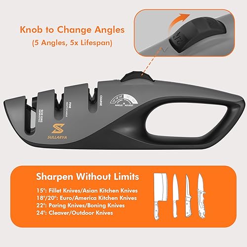 Miniatura 2 de Kit de afilador de cuchillos 2 en 1 con 5 ángulos ajustables y afilador de cuero, sistema completo de afilado para cocina, bolsillo, cuchillos