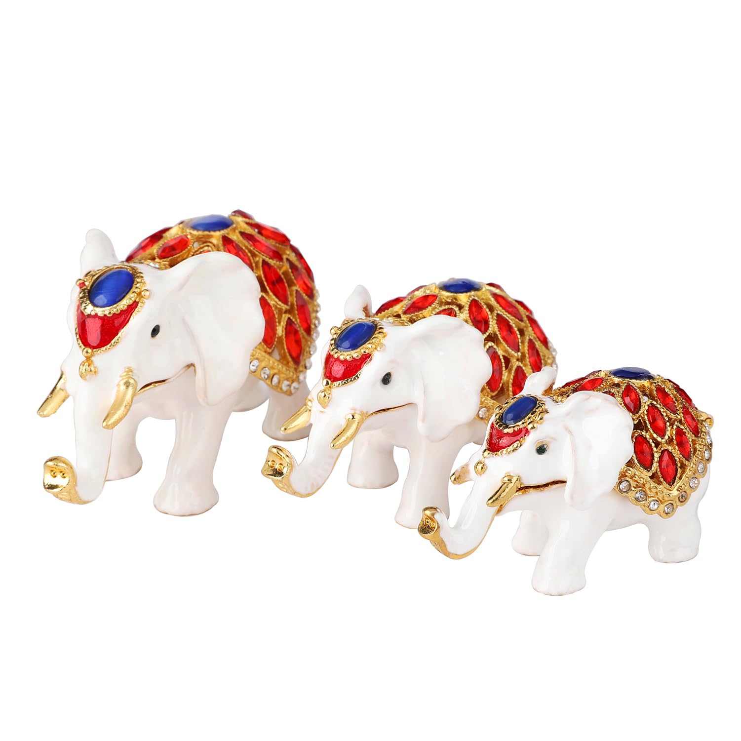 Furuida Elephant Family Trinket Boxes Hinged Hand-Painted Animals Figurine Enamel Craft Ornaments Unique Gift for Home Decor