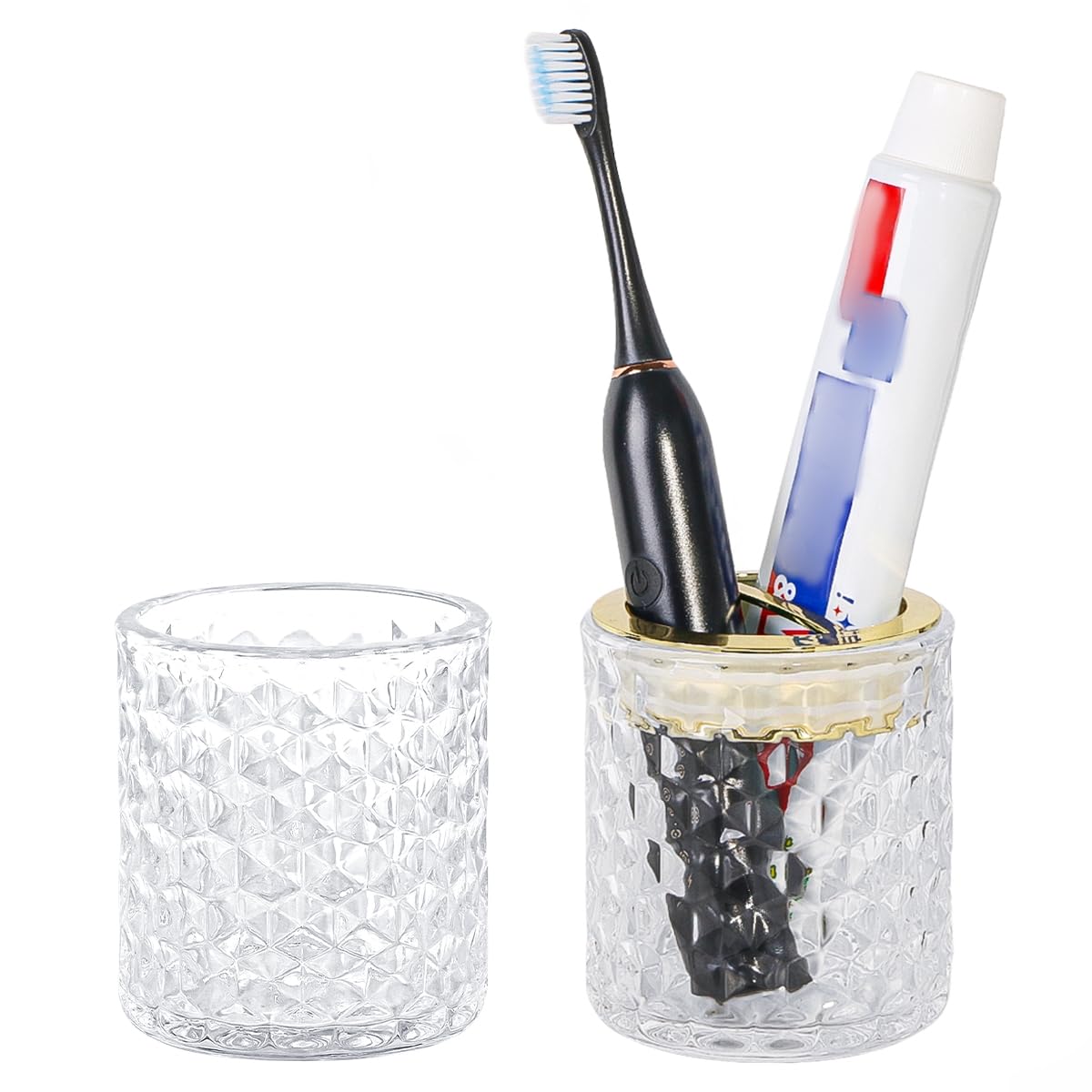 2 soportes para cepillos de dientes para baños, soporte de cepillo de dientes de vidrio y vaso de baño, soporte para cepillo de dientes y pasta de dientes con divisor, soporte para cepillo de